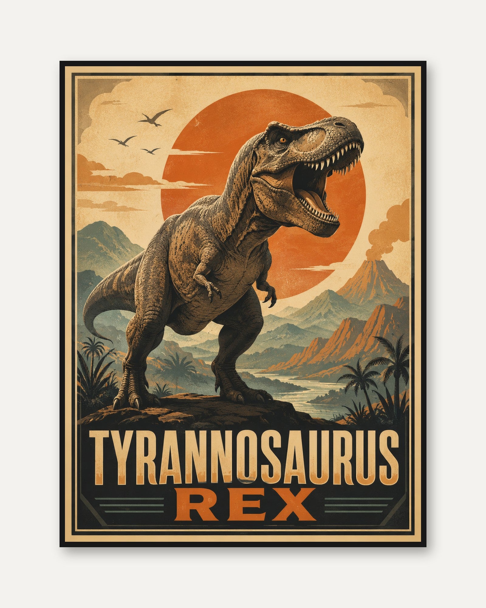 Dinosaur Wall Art: Retro T-Rex Poster - framed