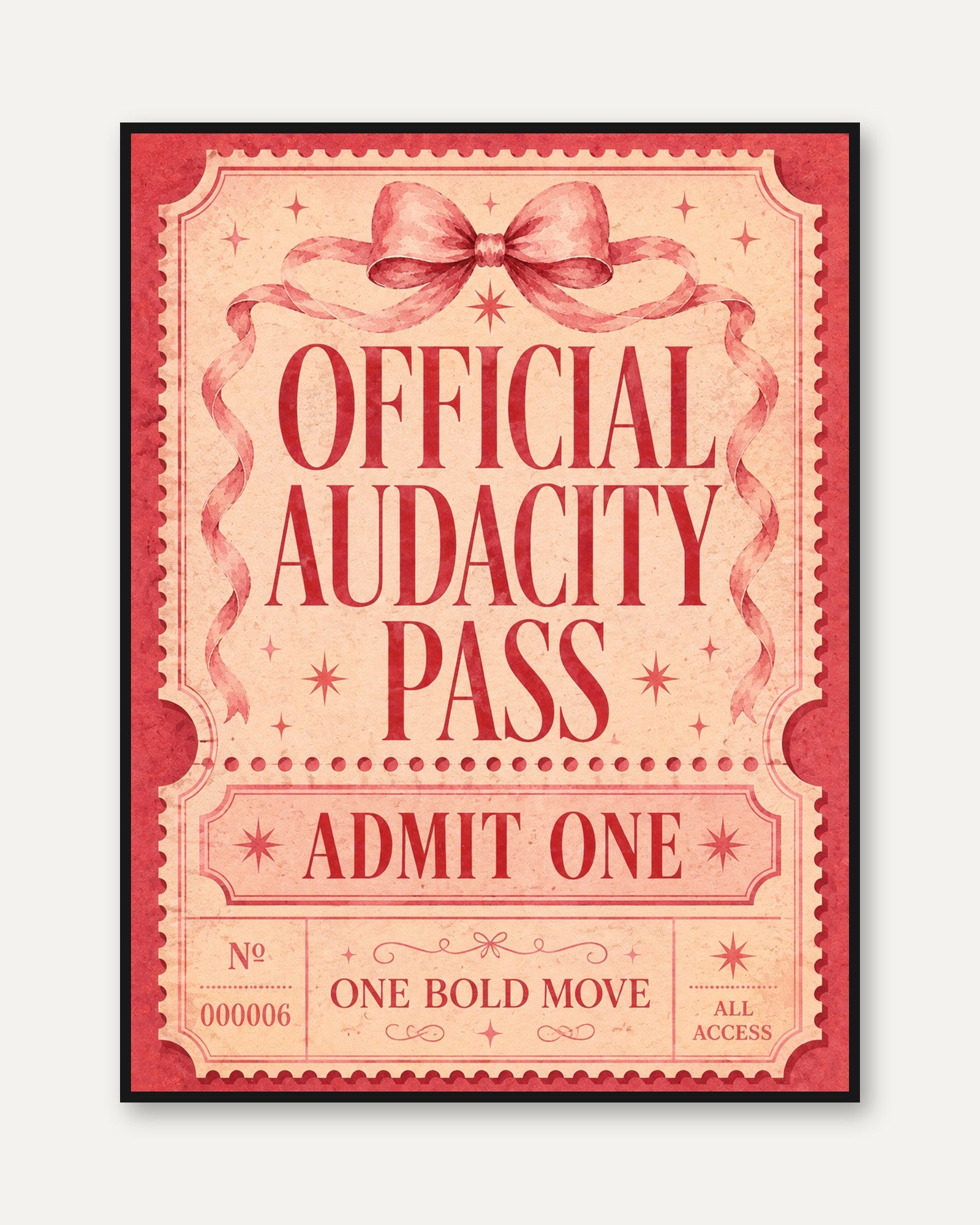 Vintage Ticket Wall Art – Retro Typography Print - framed