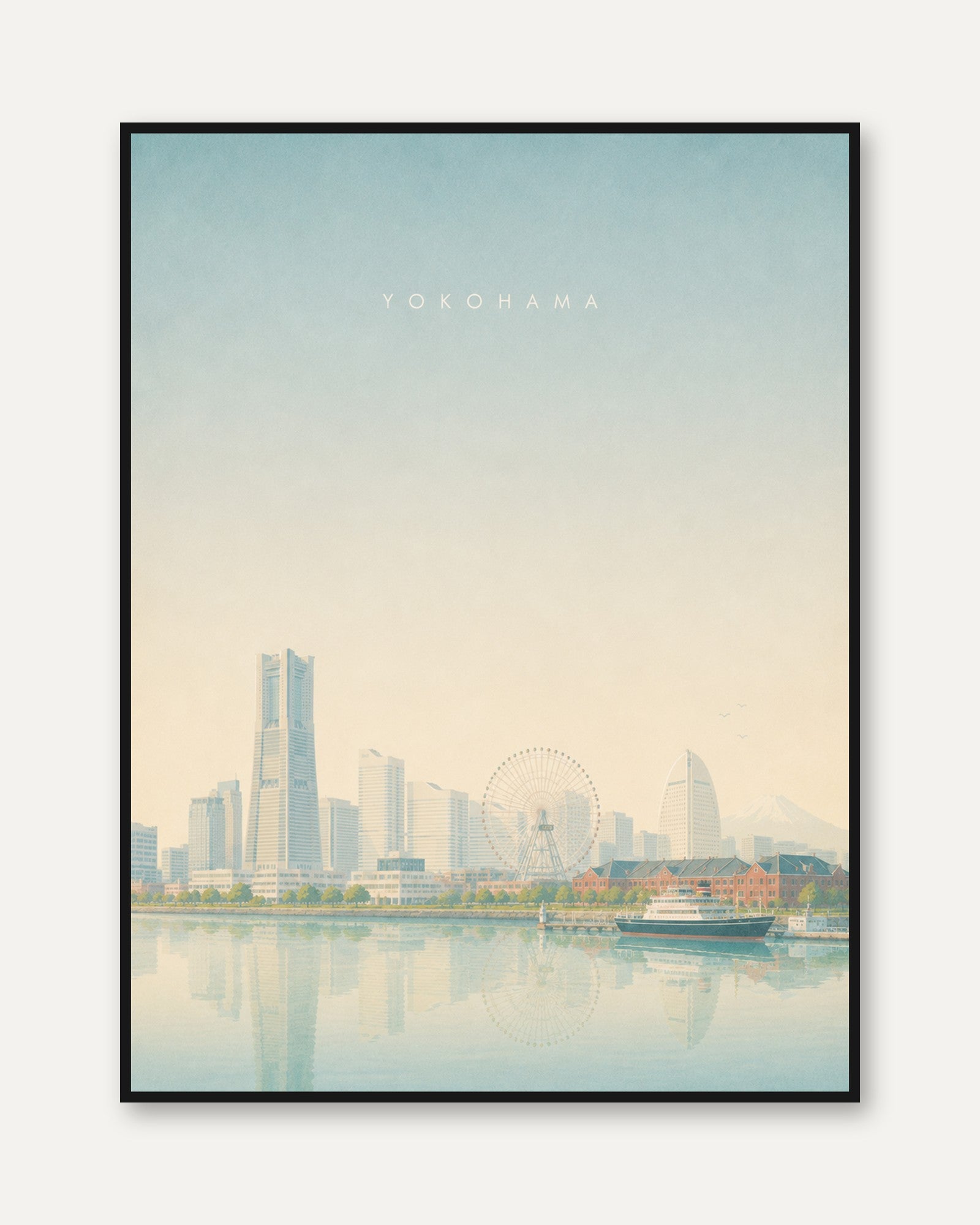 Yokohama Skyline Poster: Pastel Japanese Cityscape Art Print - framed