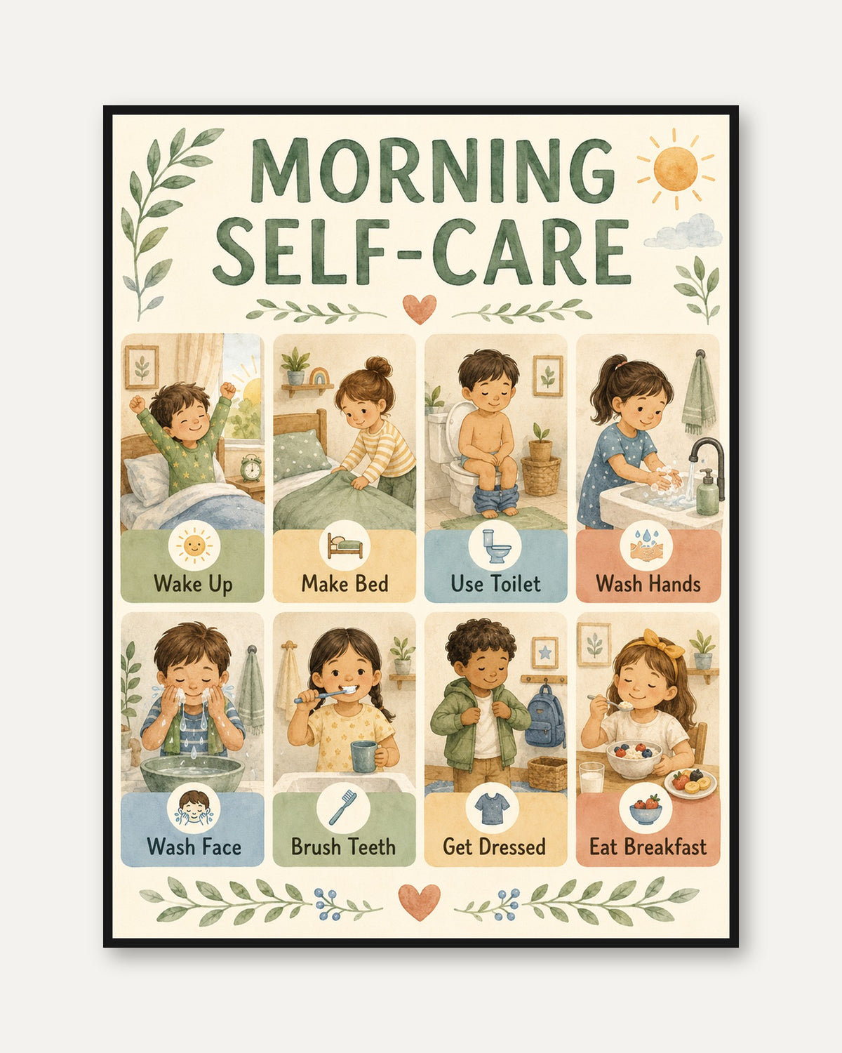 Whimsical Kids Morning Chart - framed