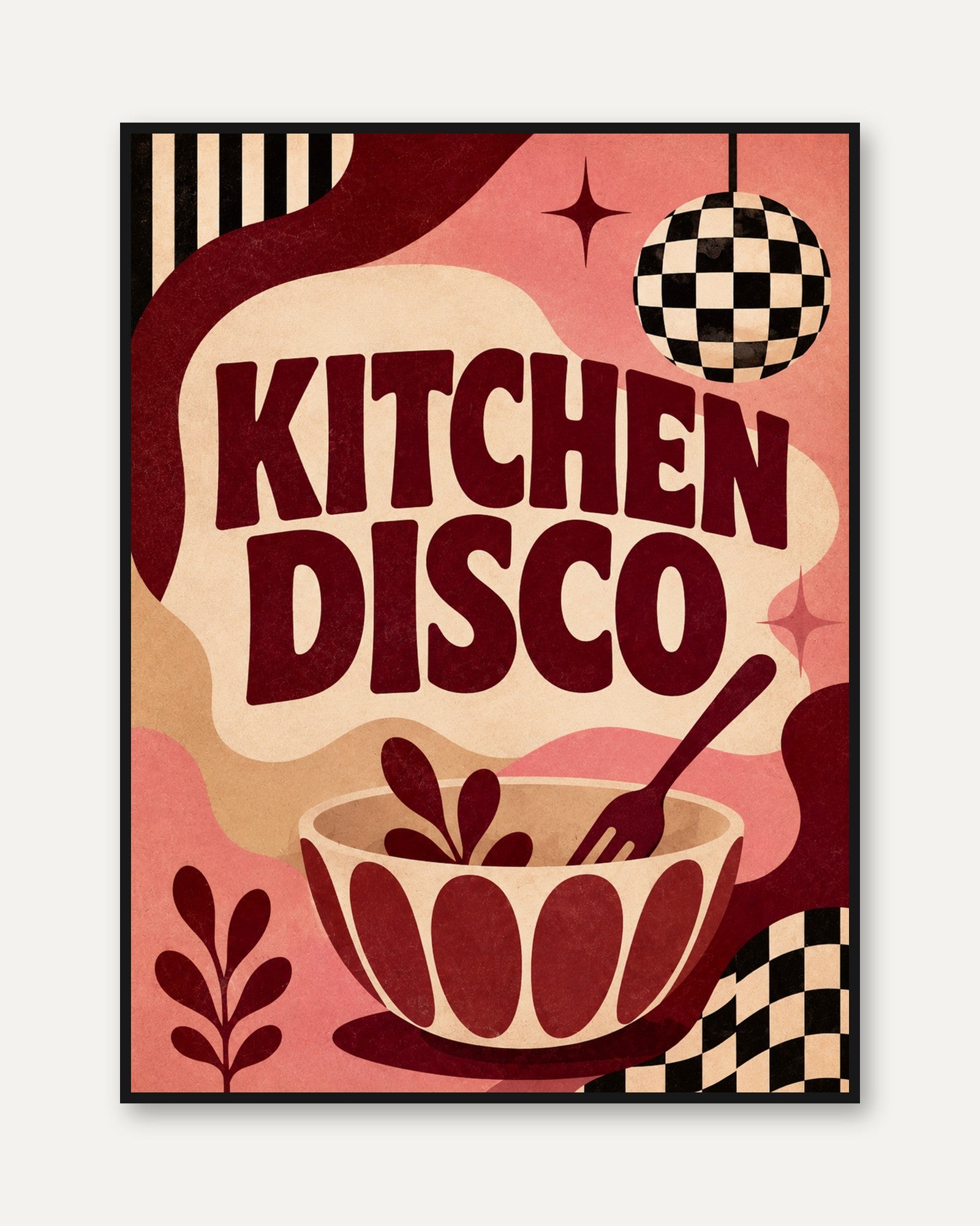 Retro Kitchen Disco Print - framed
