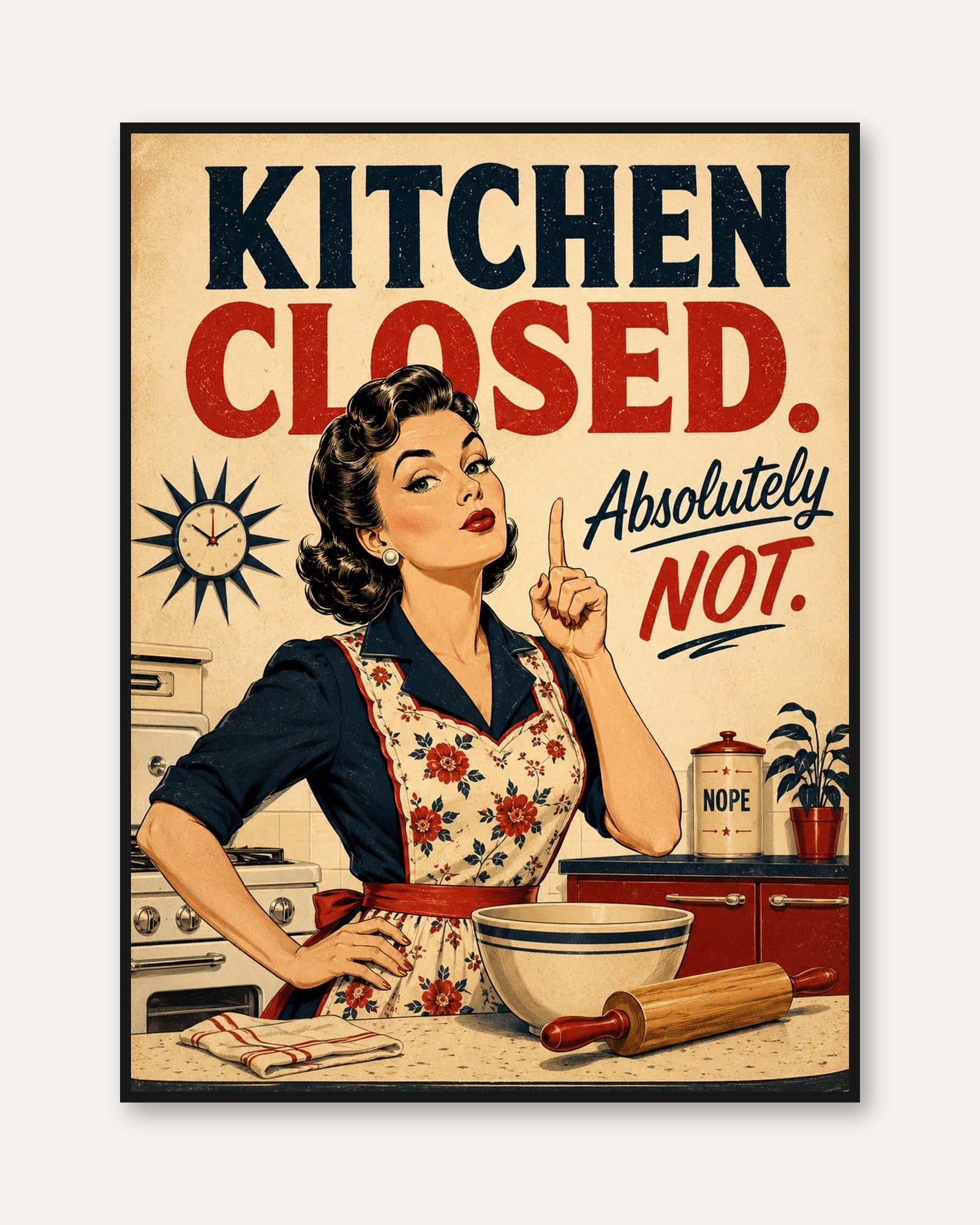 Retro Kitchen Wall Art – Vintage Humor Print - framed