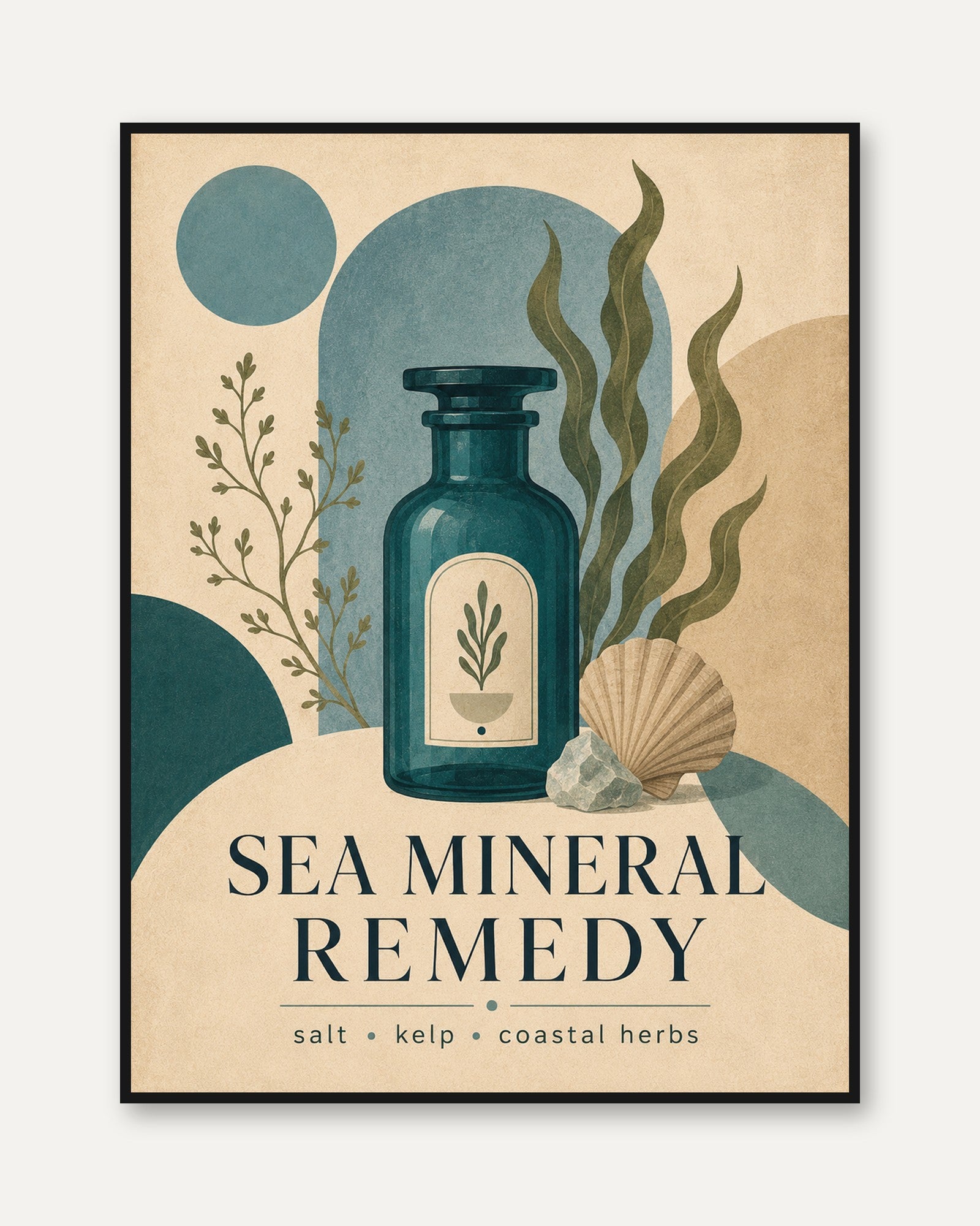 Sea Mineral Apothecary Print: Coastal Botanical Wall Art - framed