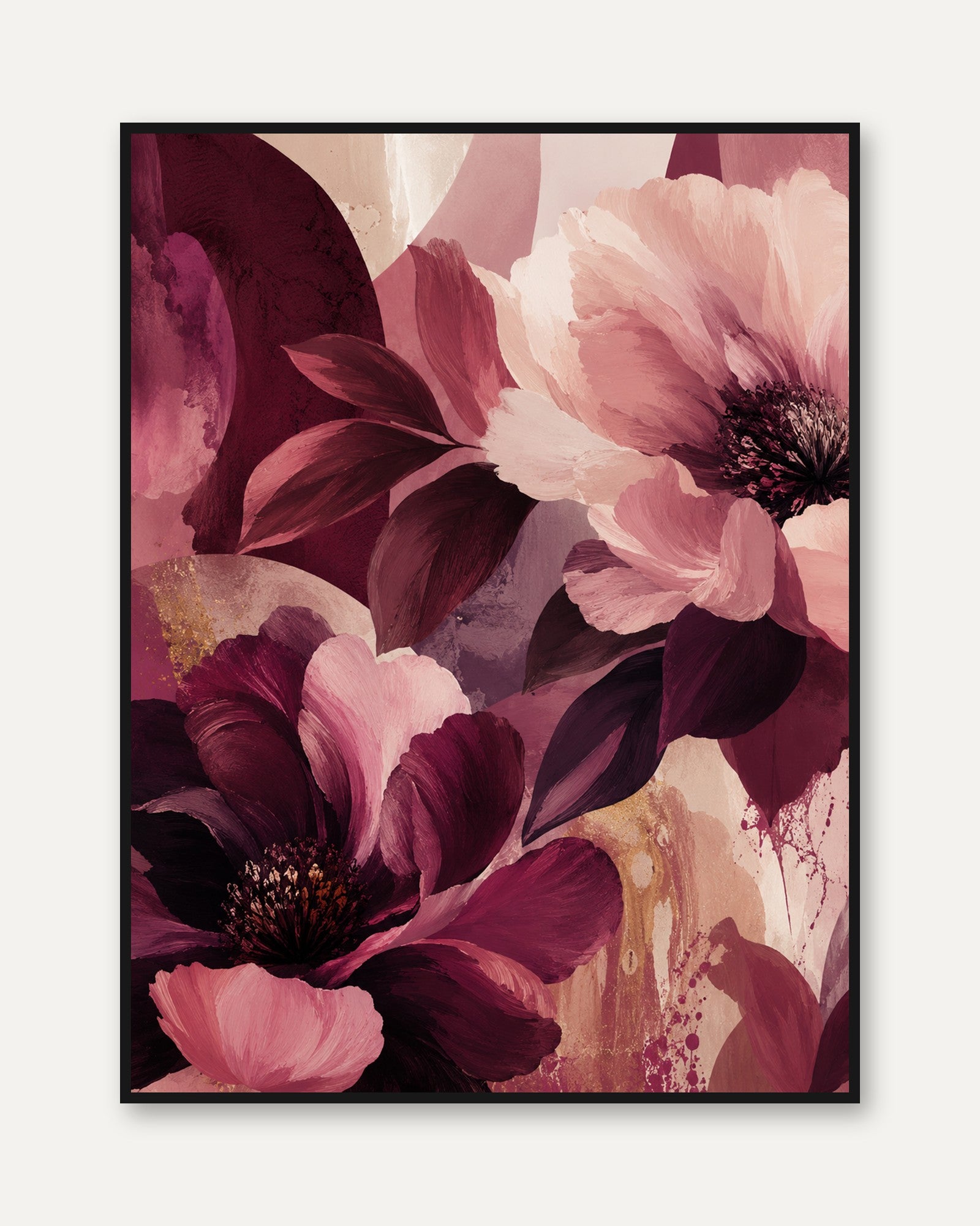 Burgundy Flower Wall Art – Pink Floral Print - framed