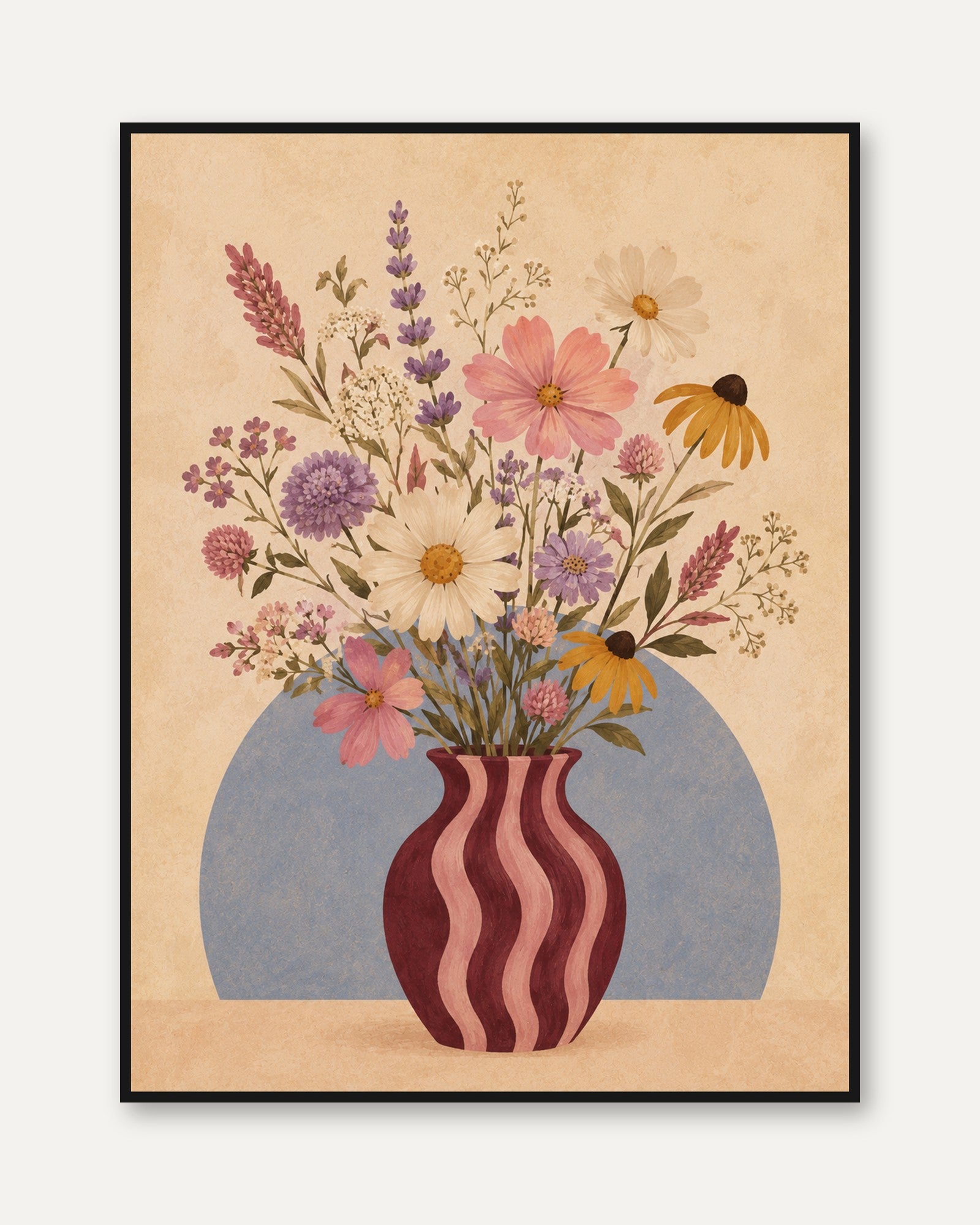 Wildflower Vase Print – Vintage Floral Wall Art - framed