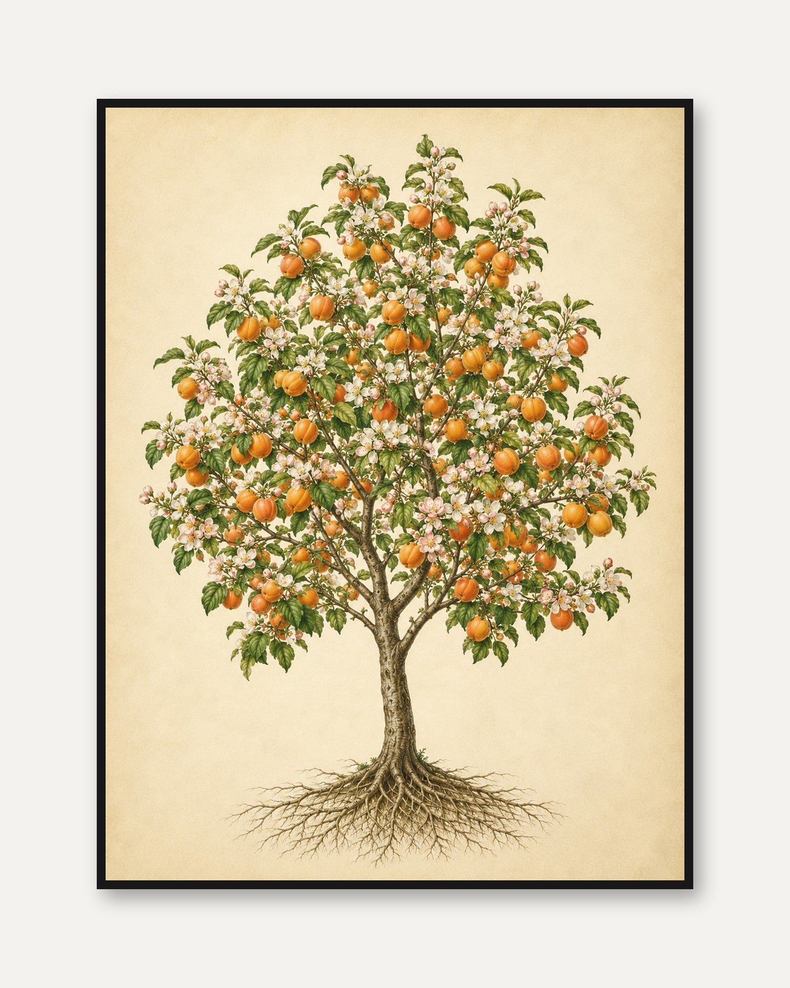 Vintage Orange Tree Botanical Print – Hand-Painted Fruit Blossoms - framed