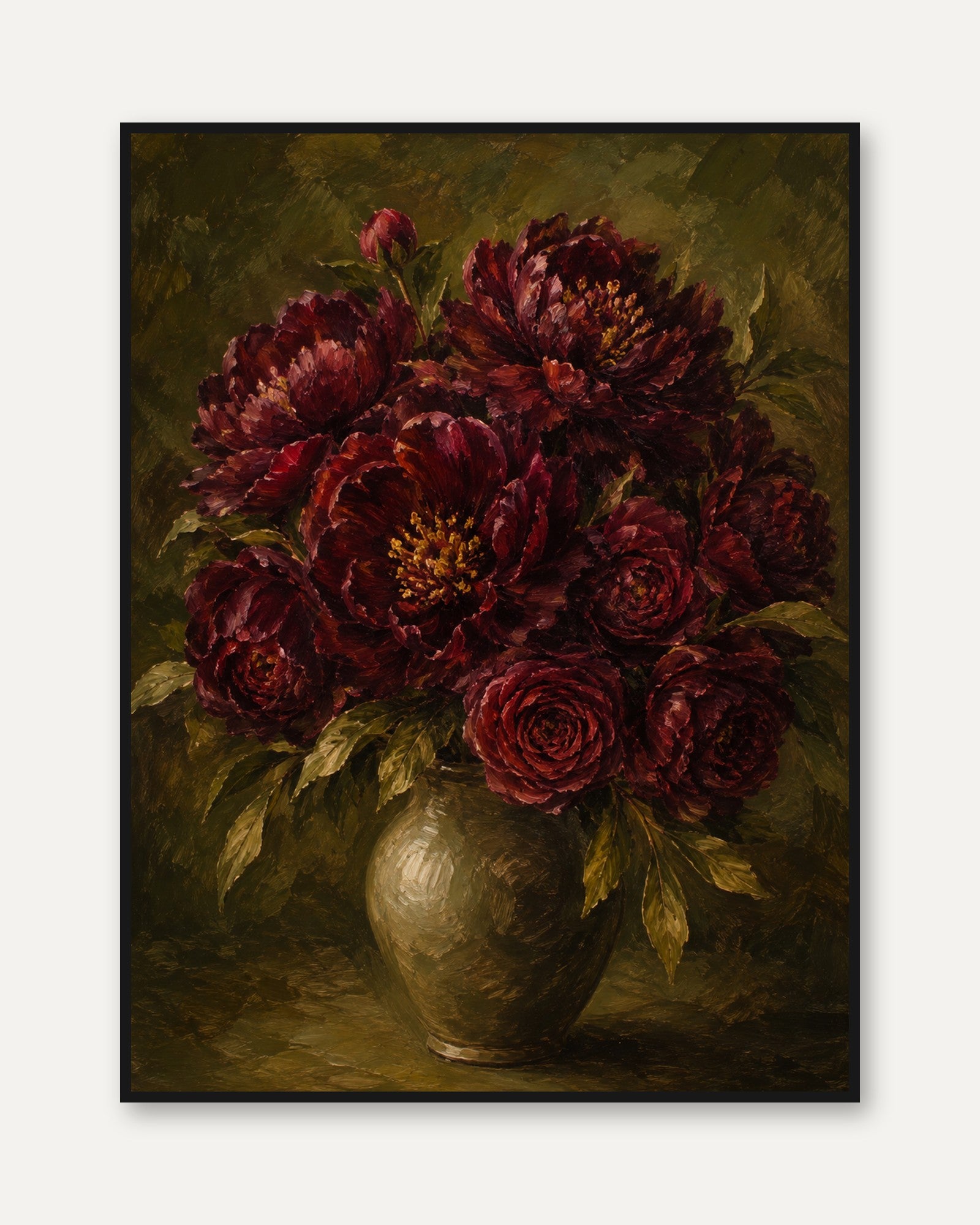 Dark Floral Wall Art – Burgundy Peony Print - framed