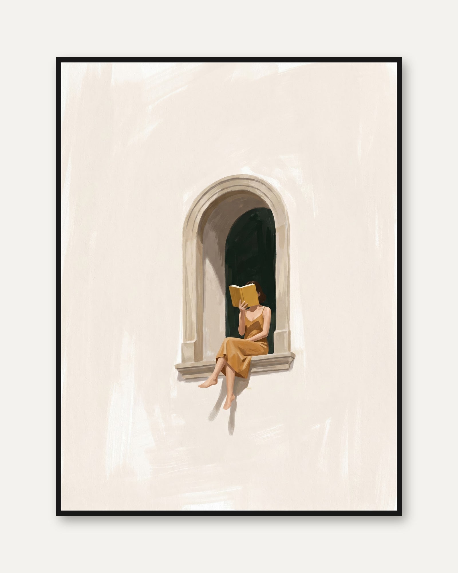 Figurative Wall Art: Woman Reading in Window - framed