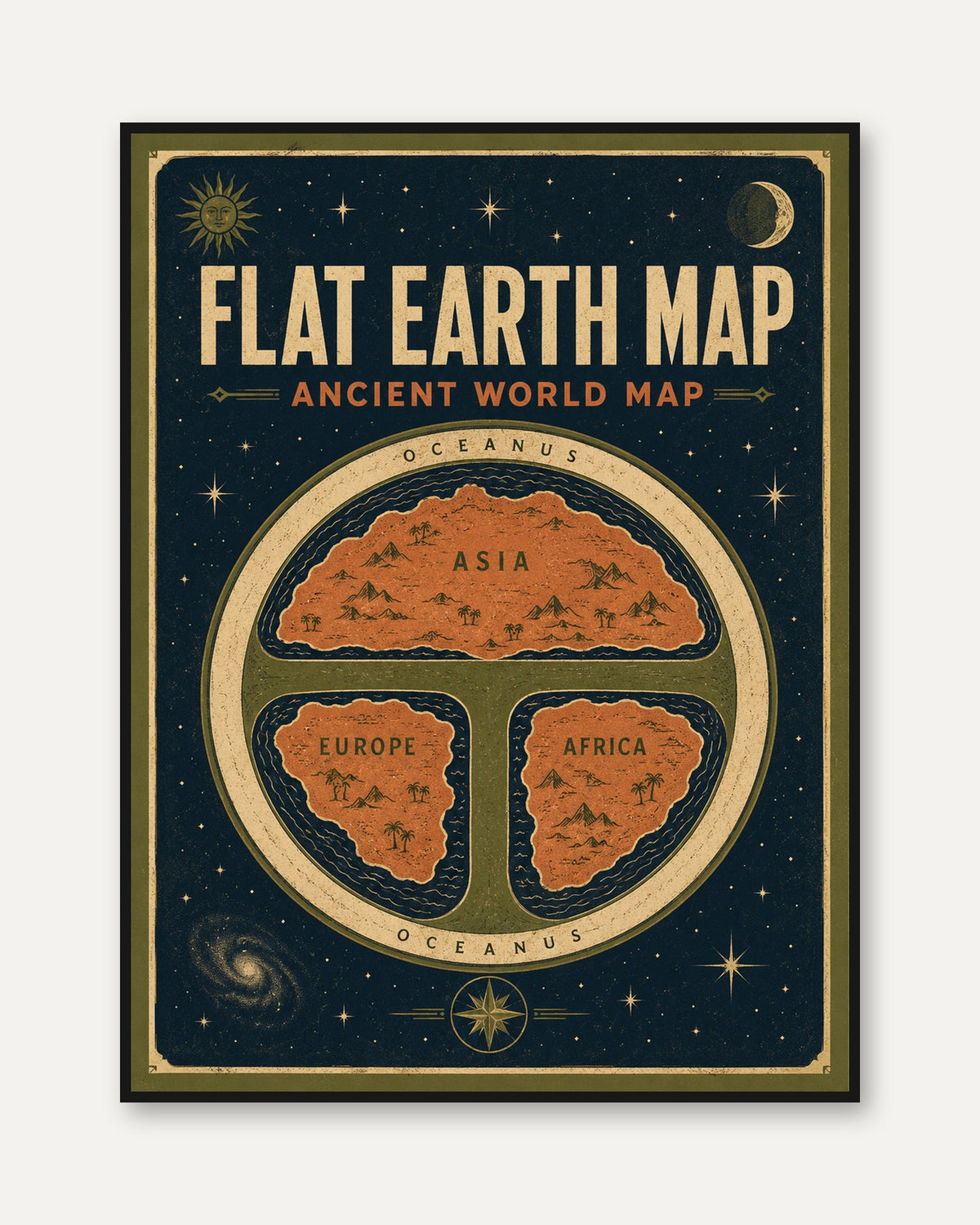Flat Earth Map Print: Ancient World - framed