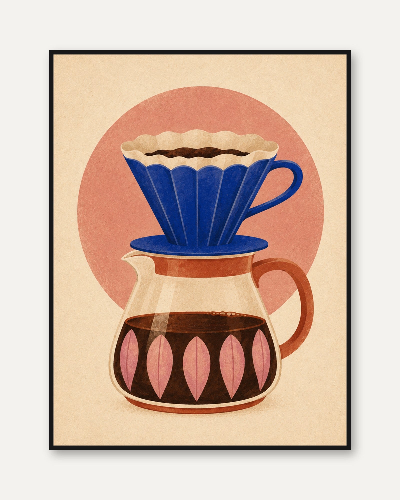 Coffee Pour Over Poster – Retro Kitchen Wall Art - framed
