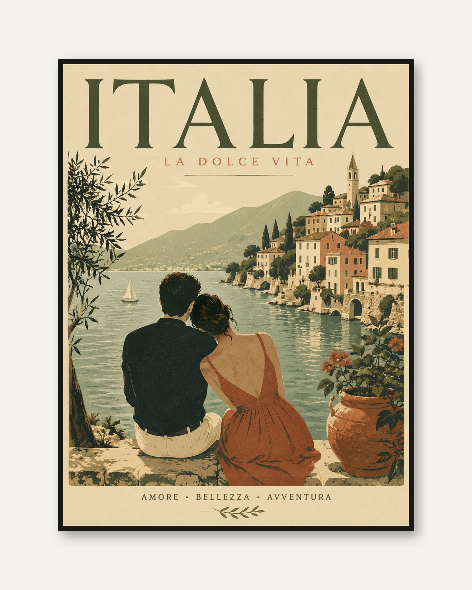 Vintage Italy Poster – Italia Travel Print - framed
