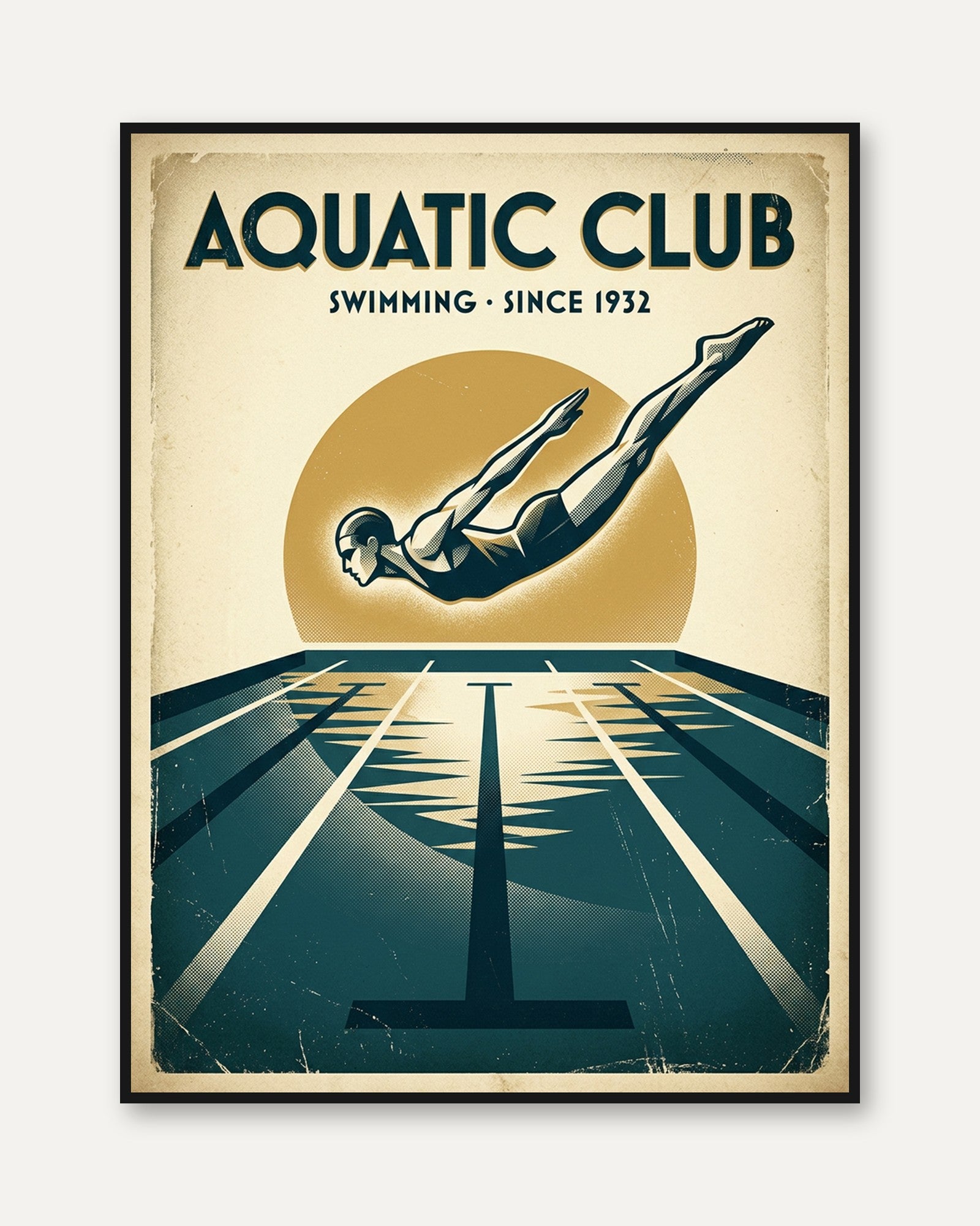 Vintage Swimming Pool Poster: Art Deco Aquatic Club Print - framed