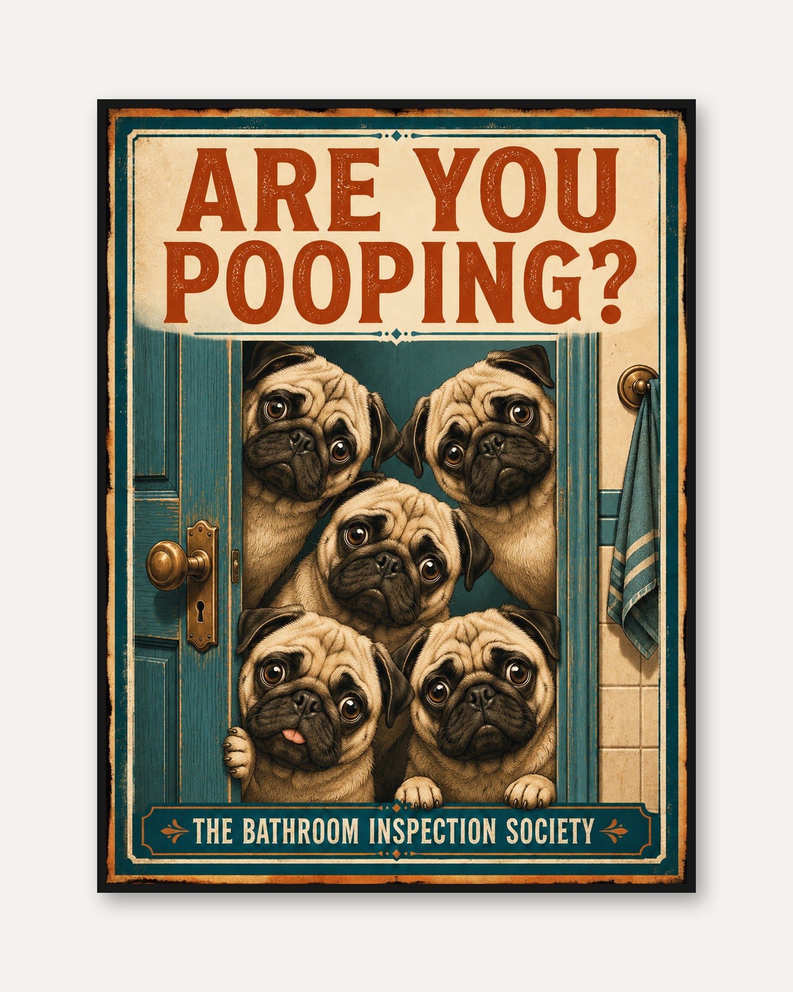 Pug Wall Art Print: Vintage Humor - framed
