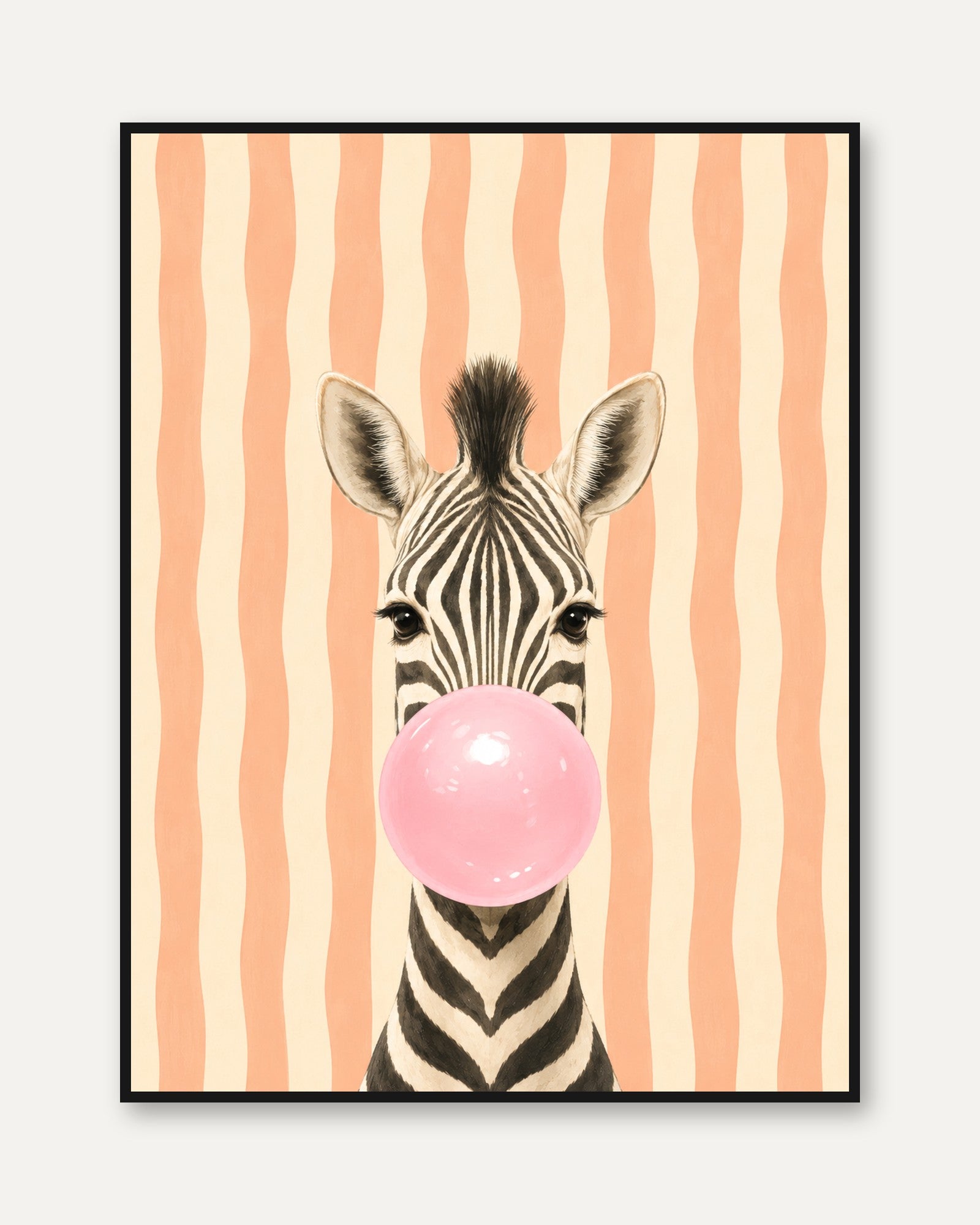 Zebra Bubble Gum Print – Animal Nursery Wall Art - framed