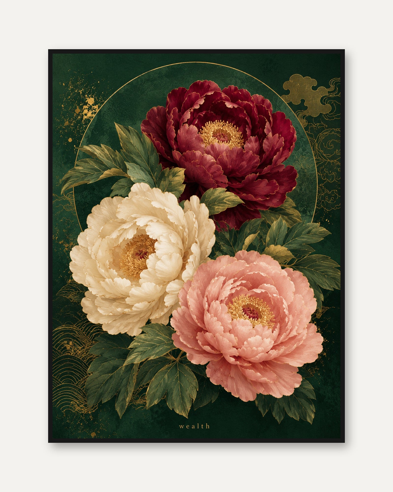 Peony Wall Art – Oriental Floral Print - framed