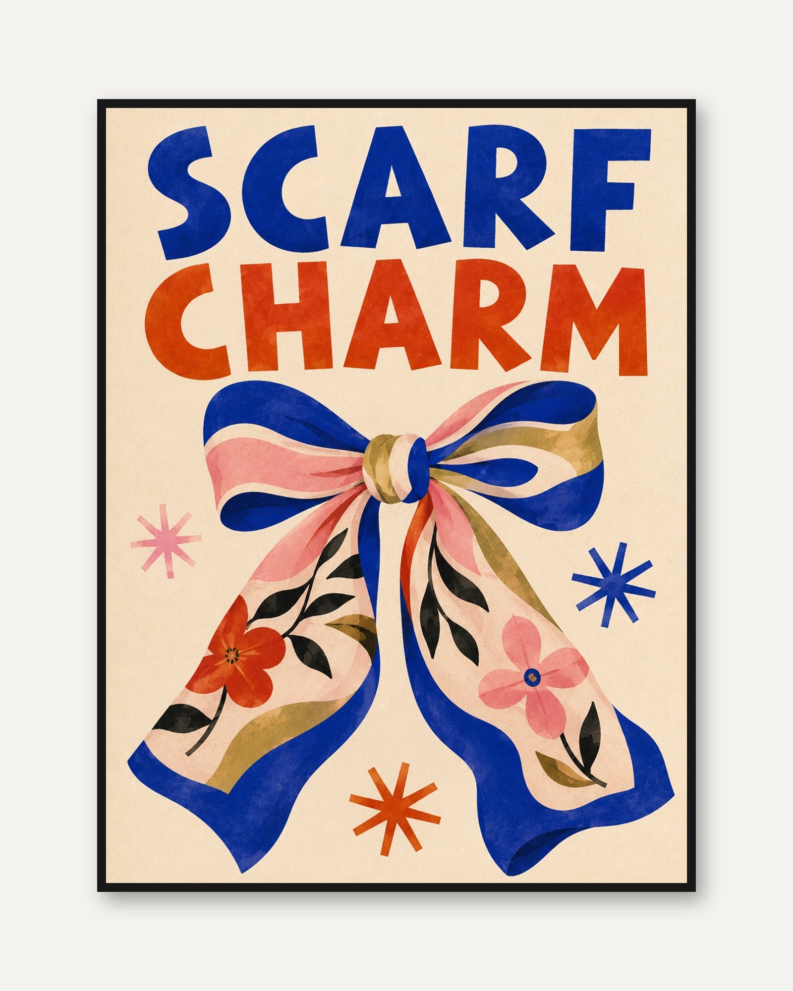 Scarf Charm Poster: Mid-Century Modern Fashion Art Print - framed