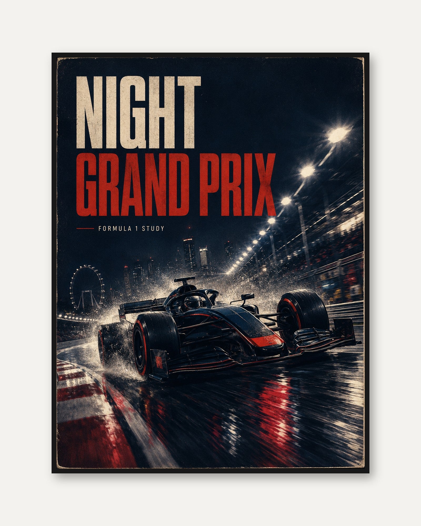 Night Grand Prix Art Print: Formula 1 Racing Through City Streets - framed