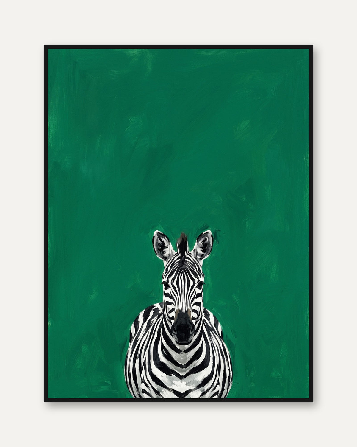 Zebra Portrait Print – Bold Emerald Green Modern Animal Wall Art - framed