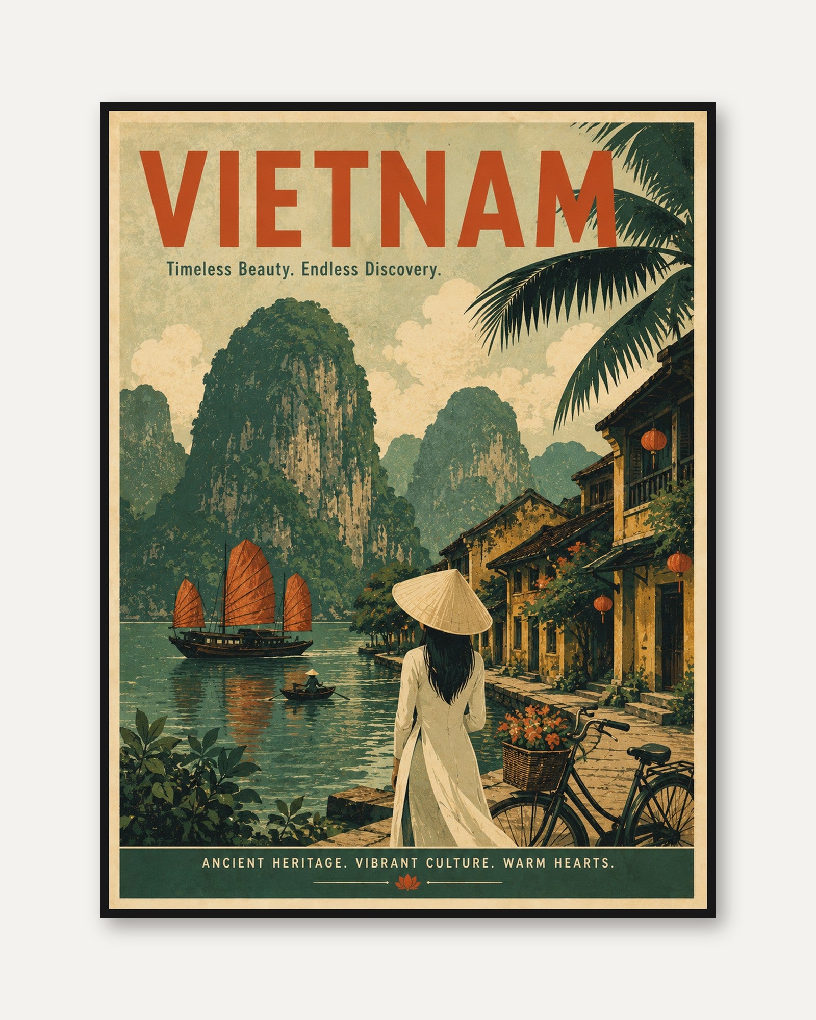 Vietnam Travel Poster – Vintage Asian Wall Art - framed
