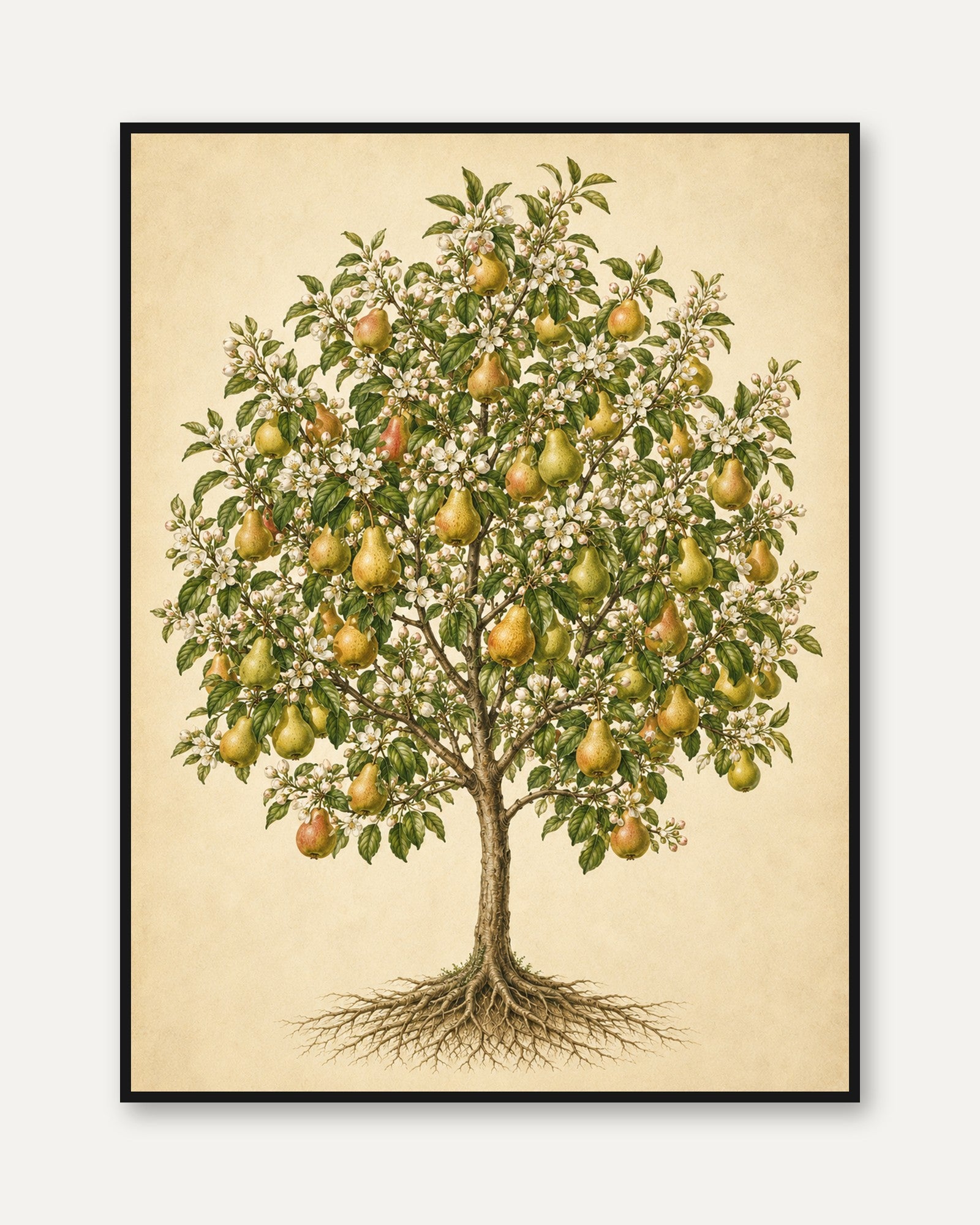 Pear Tree Botanical Art Print: Vintage Fruit Illustration - framed