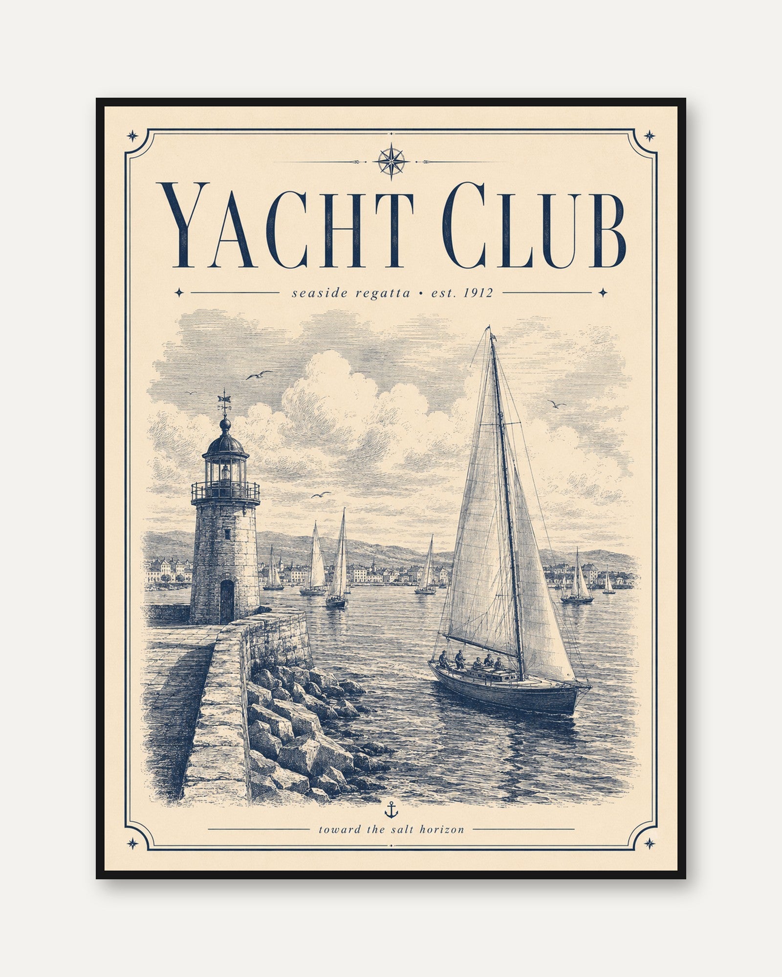 Yacht Club Poster – Vintage Nautical Wall Art - framed