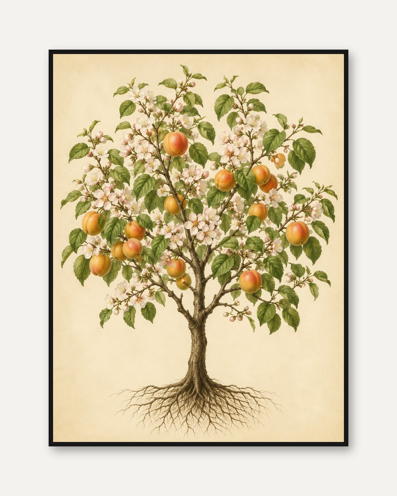 Apricot Tree with Blossoms Print: Vintage Botanical Wall Art - framed
