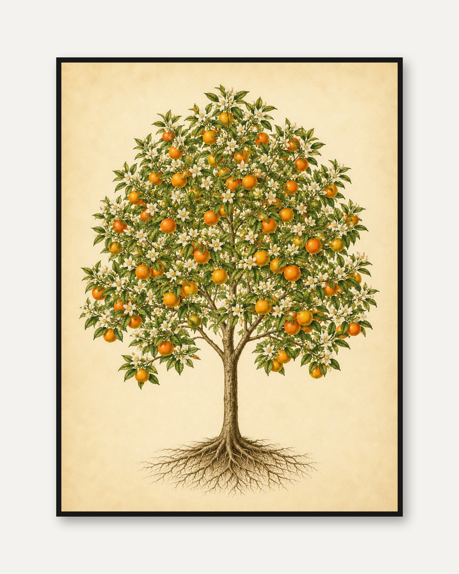 Orange Tree Botanical Print: Vintage Citrus Illustration Art - framed