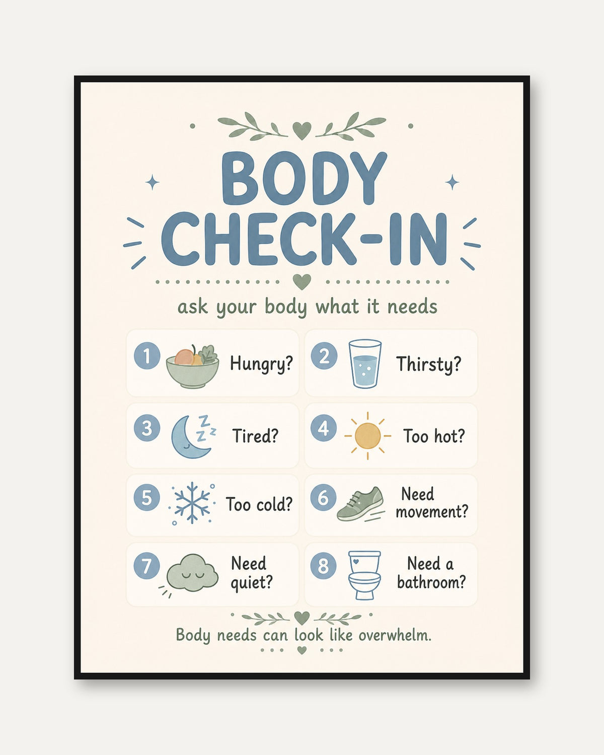 Body Check-In Poster – Calming Icons - framed