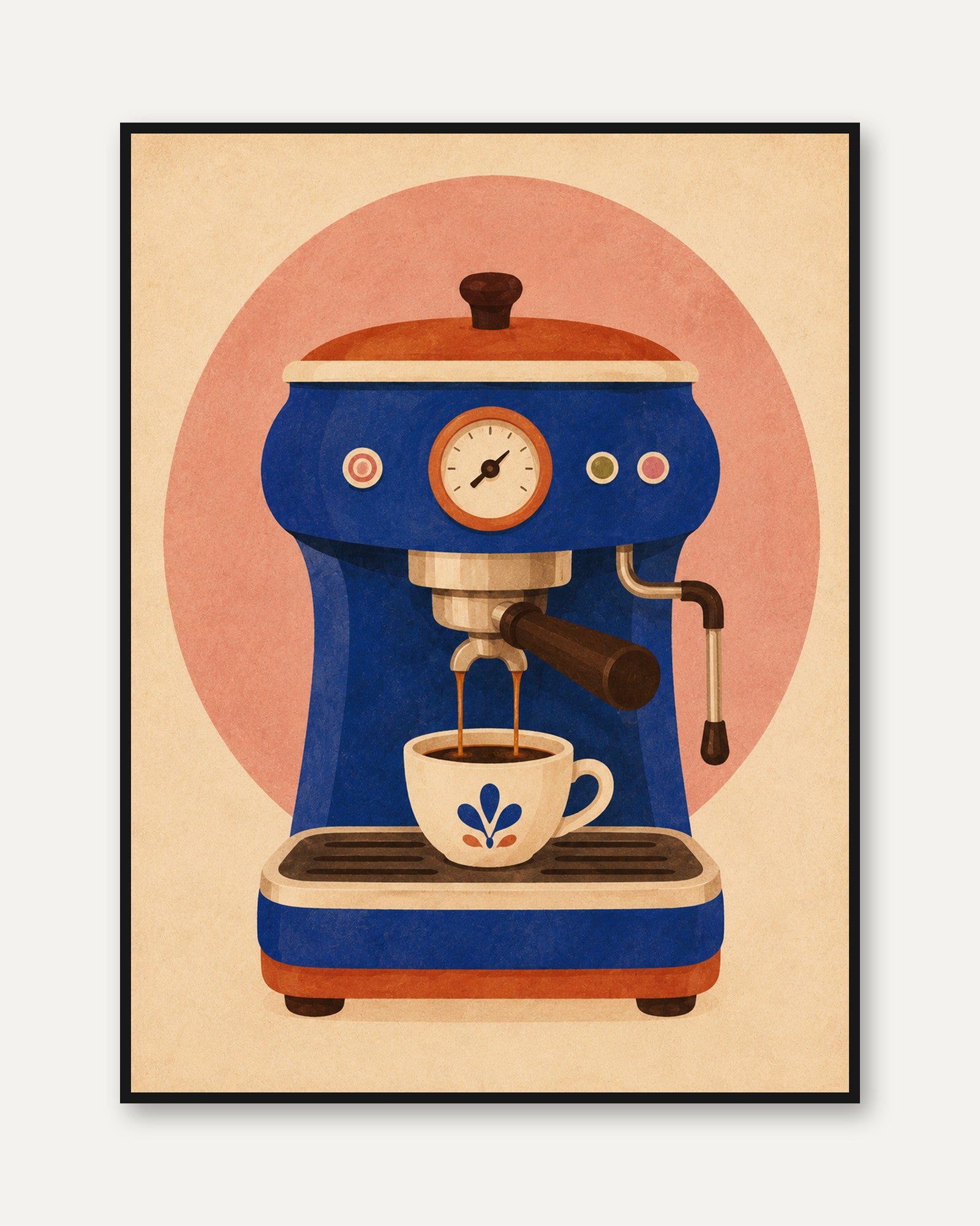Coffee Machine Wall Art – Retro Kitchen Print - framed