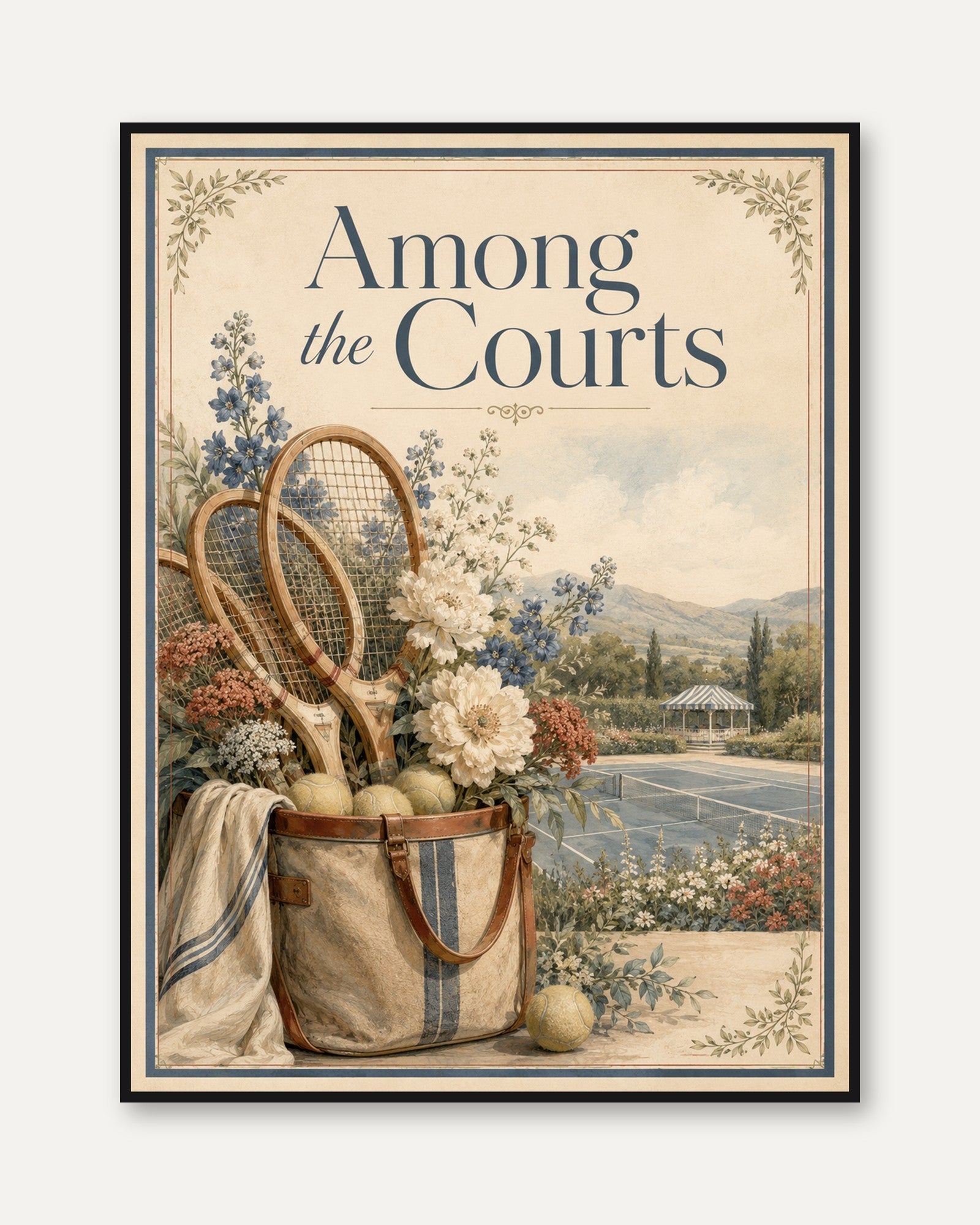 Tennis Wall Art Print: Vintage Sports Scene - framed