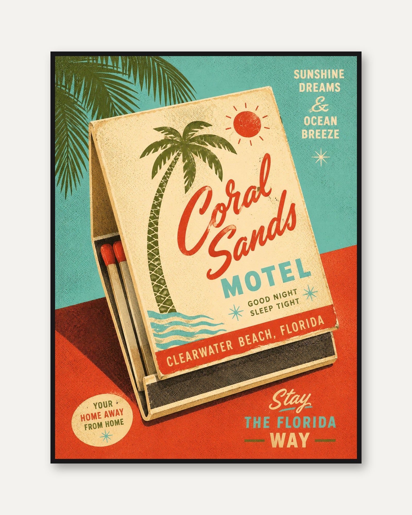 Florida Travel Poster – Retro Beach Wall Art - framed