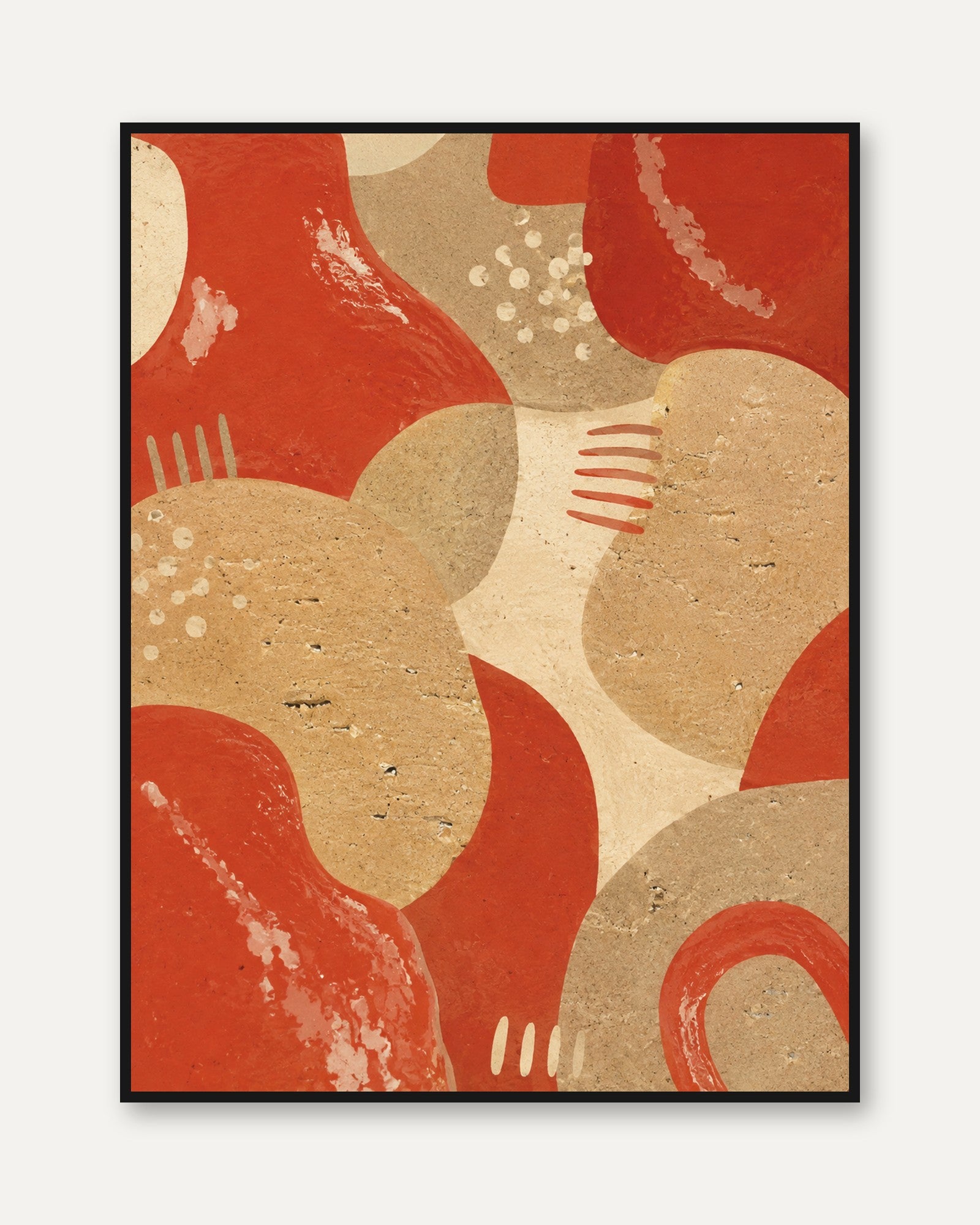 Abstract Organic Shapes Art Print: Red and Beige Mid-Century - framed