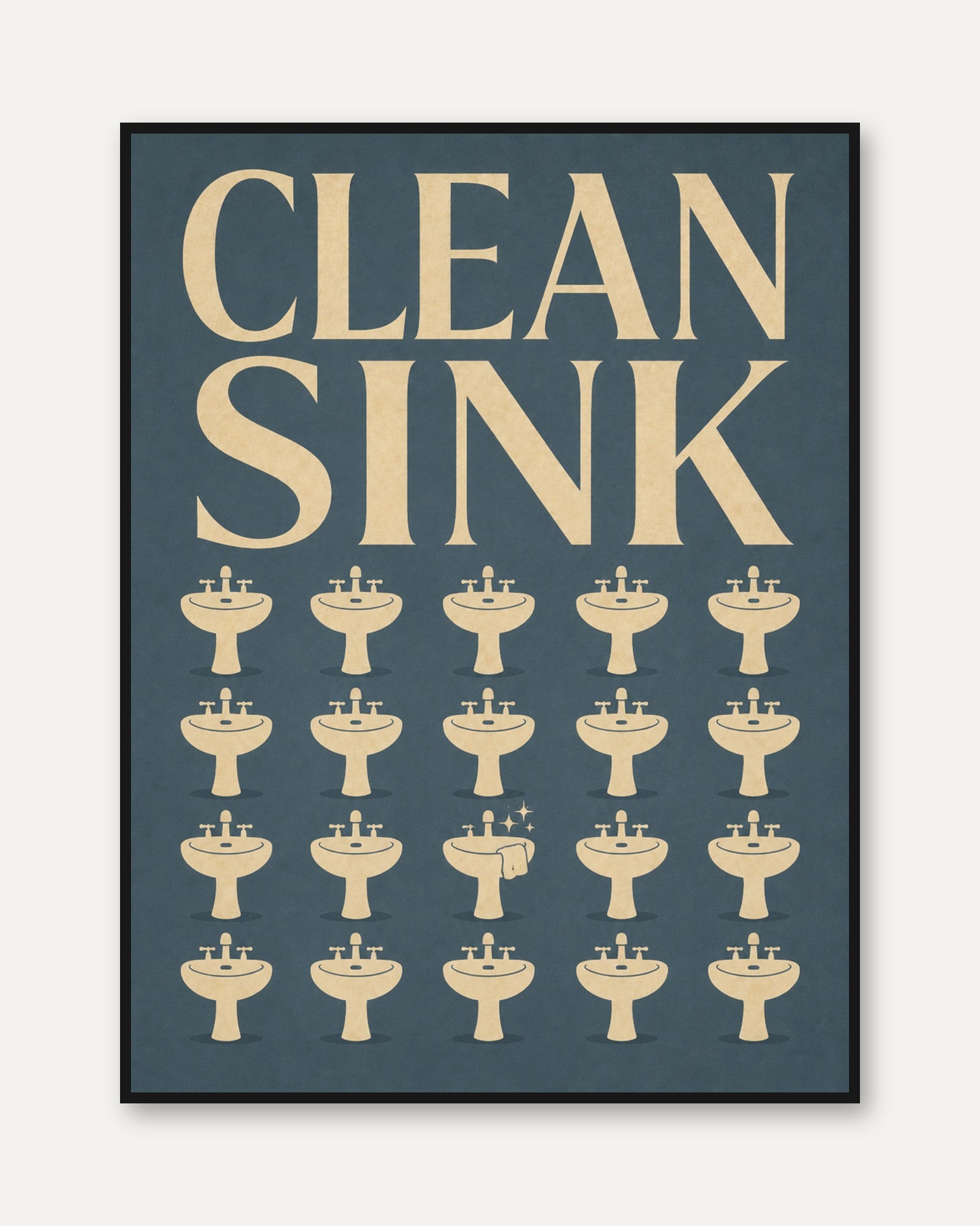 Clean Sink Bathroom Print – Retro Funny Wall Art - framed