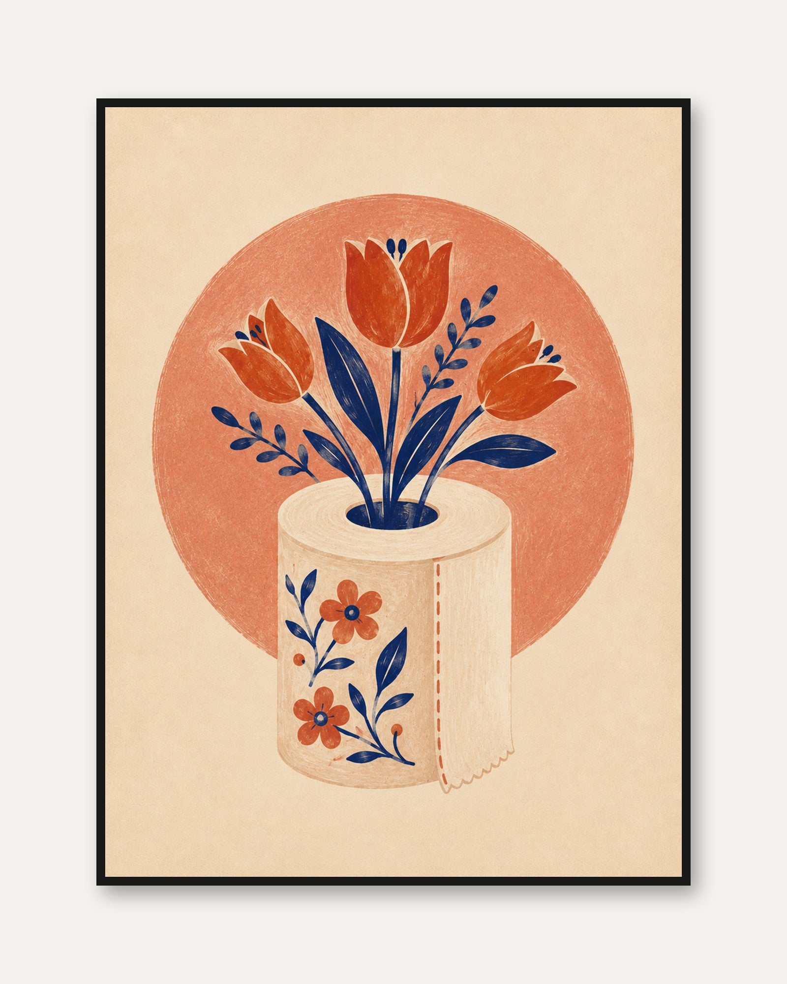 Folk Art Tulip Print – Boho Floral Wall Art - framed
