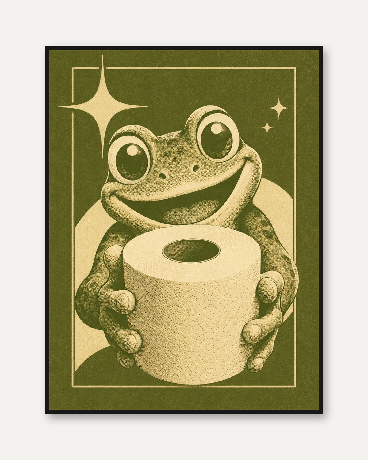 Retro Frog Bathroom Print: 1970s Mid-Century Illustration - framed