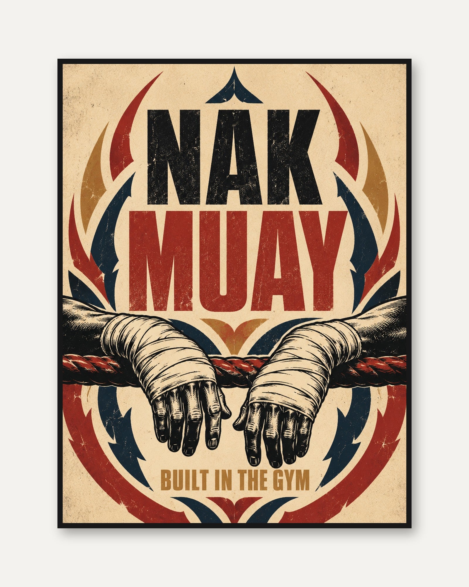 Muay Thai Boxing Poster: Vintage Propaganda Style Art Print - framed