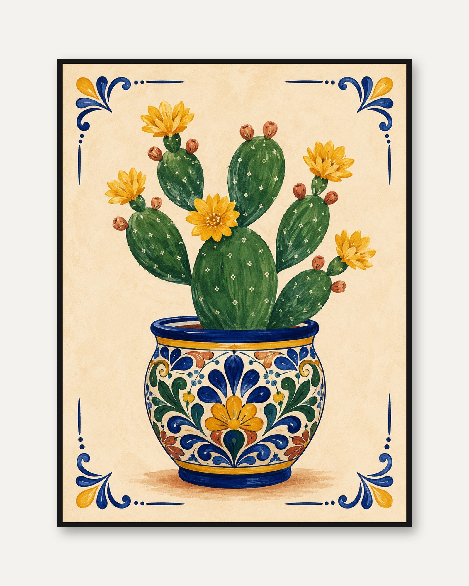 Mexican Tile Cactus Print - framed