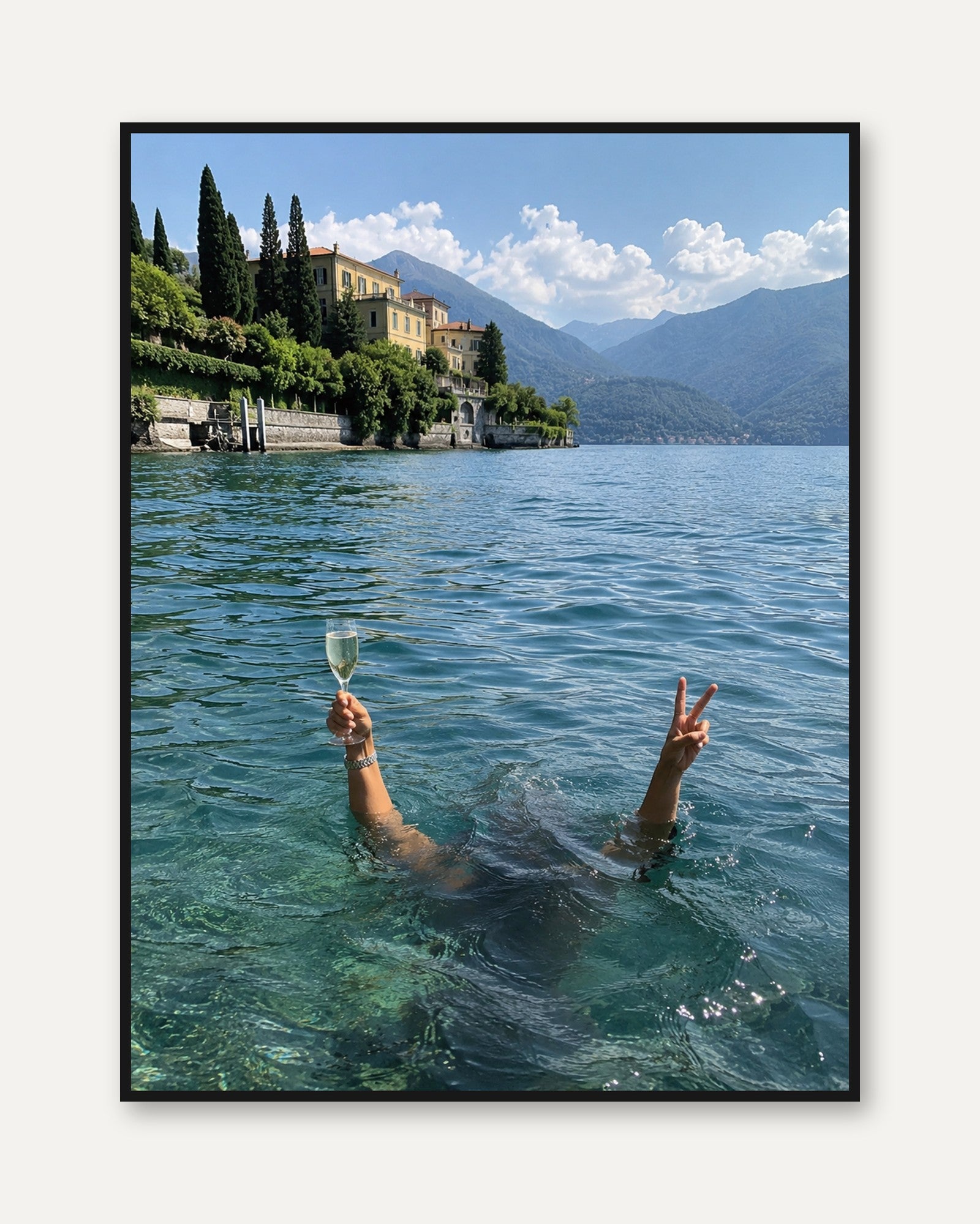 Italian Lake Villa Photography: Turquoise Water Lifestyle Print - framed