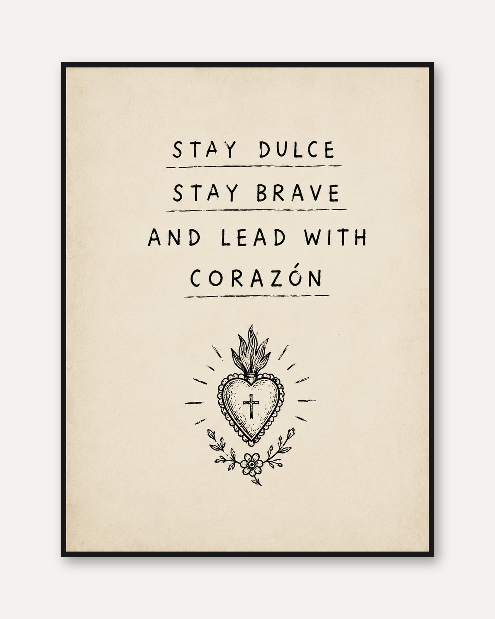 Sacred Heart Motivational Print: Spanish Faith Wall Art (Unframed) - framed