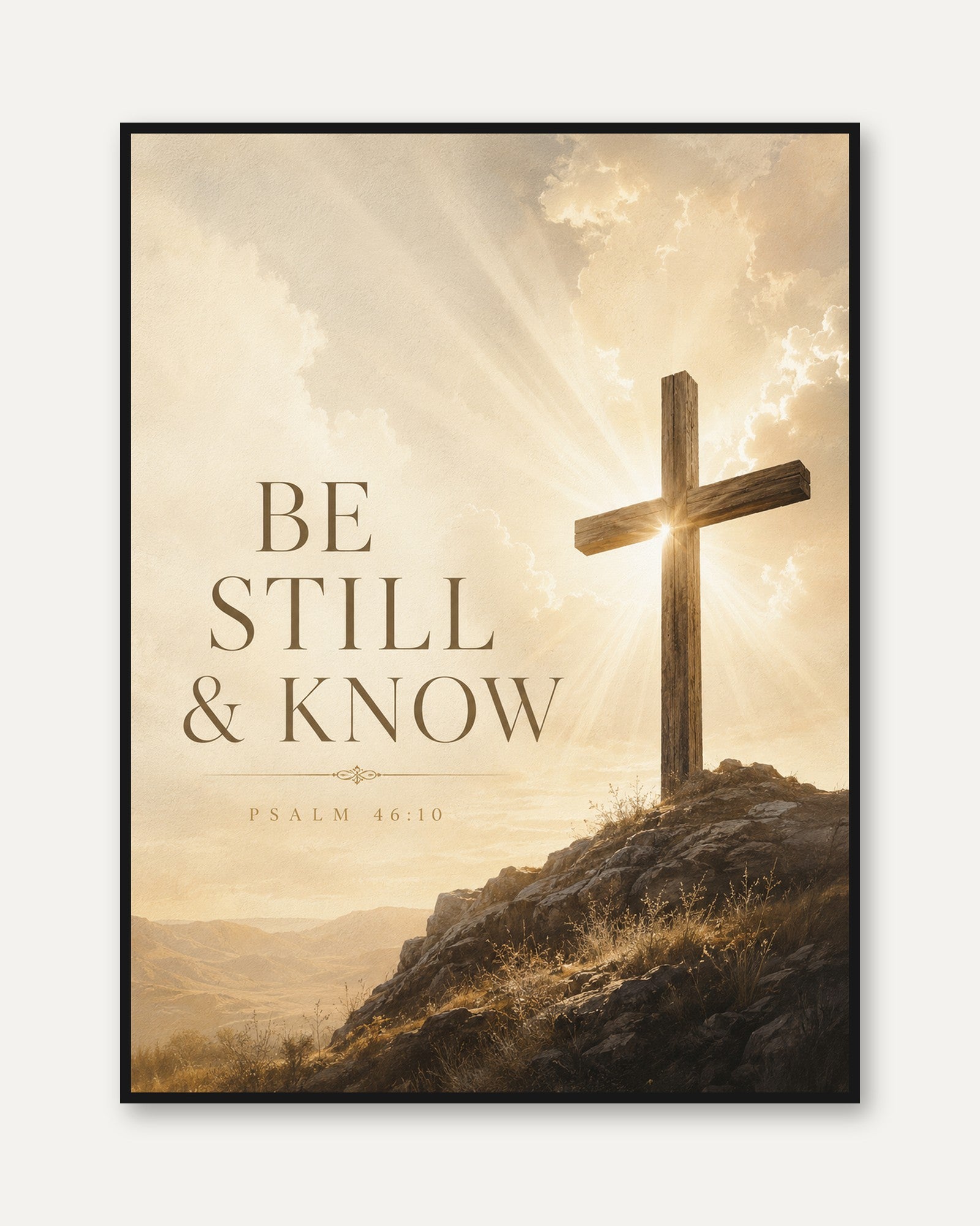 Be Still and Know Cross Art Print: Sepia Faith Wall Art - framed