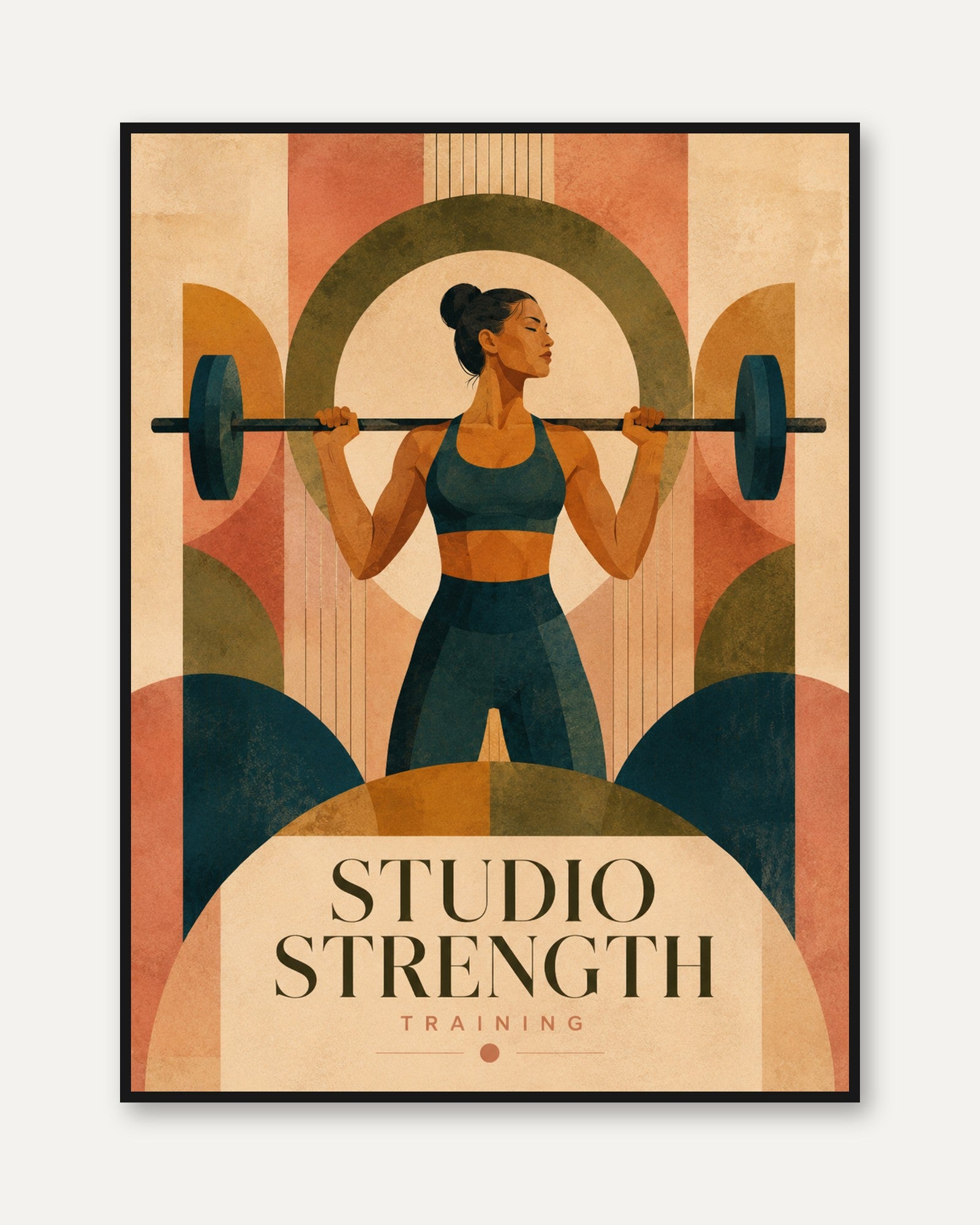 Strength Training Poster: Art Deco Fitness Wall Art - framed