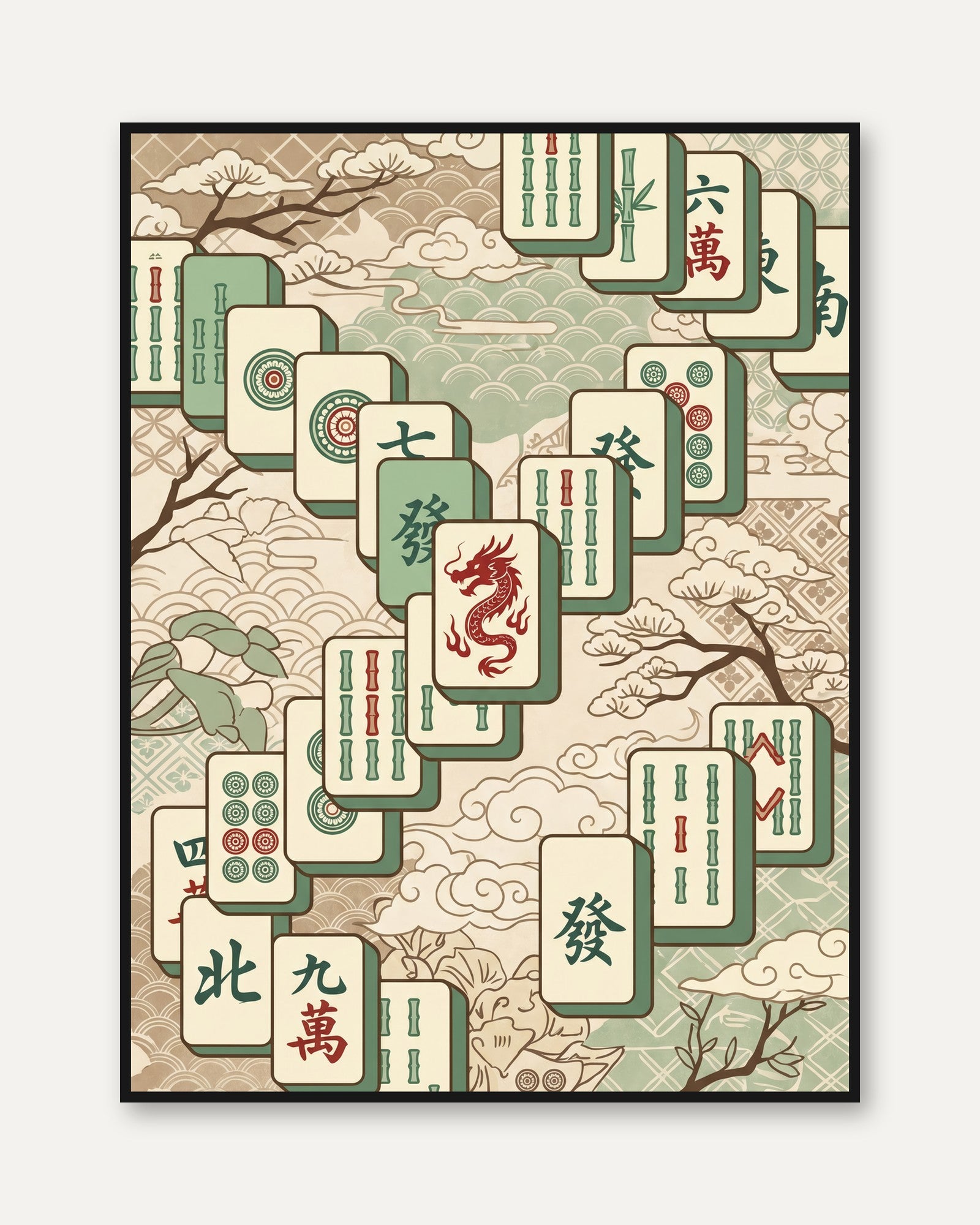 Mahjong Wall Art: Traditional Chinese Tiles - framed