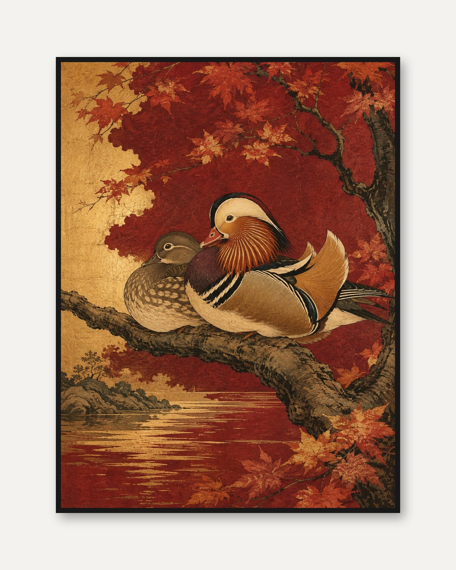 Mandarin Duck Wall Art – Japanese Bird Print - framed