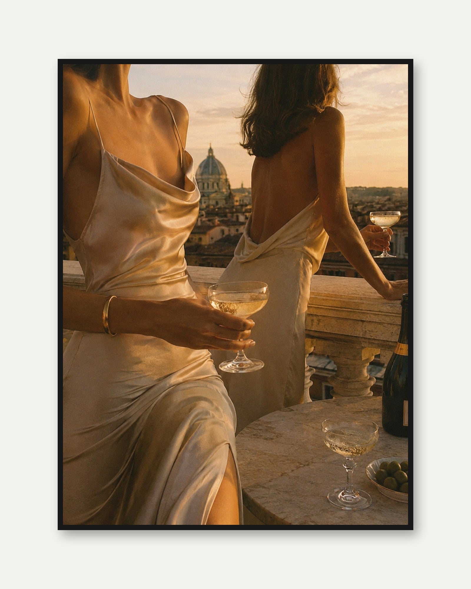 Golden Hour Rome Rooftop: Italian Lifestyle Photography Print - framed