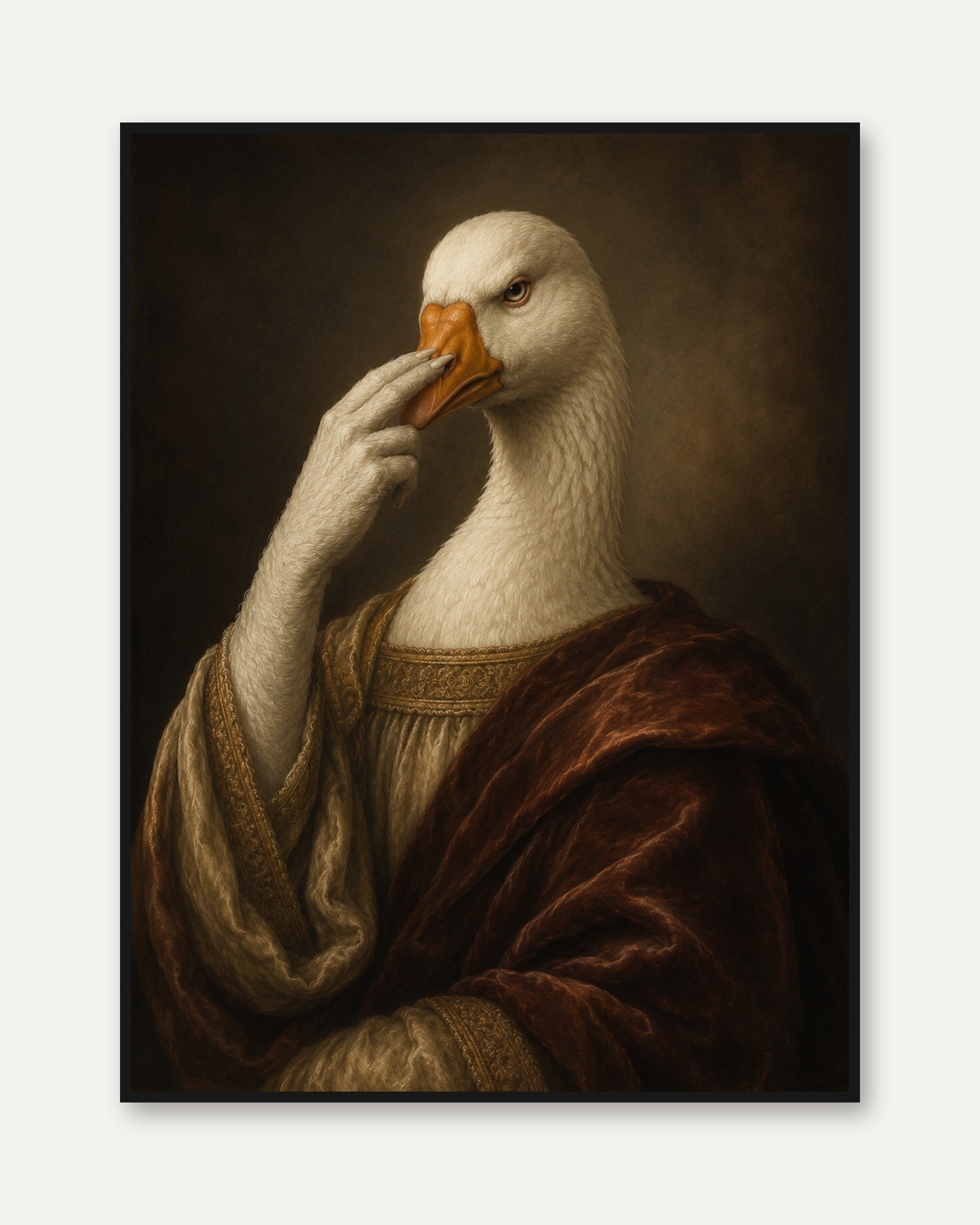 Funny Bathroom Poster Anthropomorphic Renaissance Goose Portrait - framed