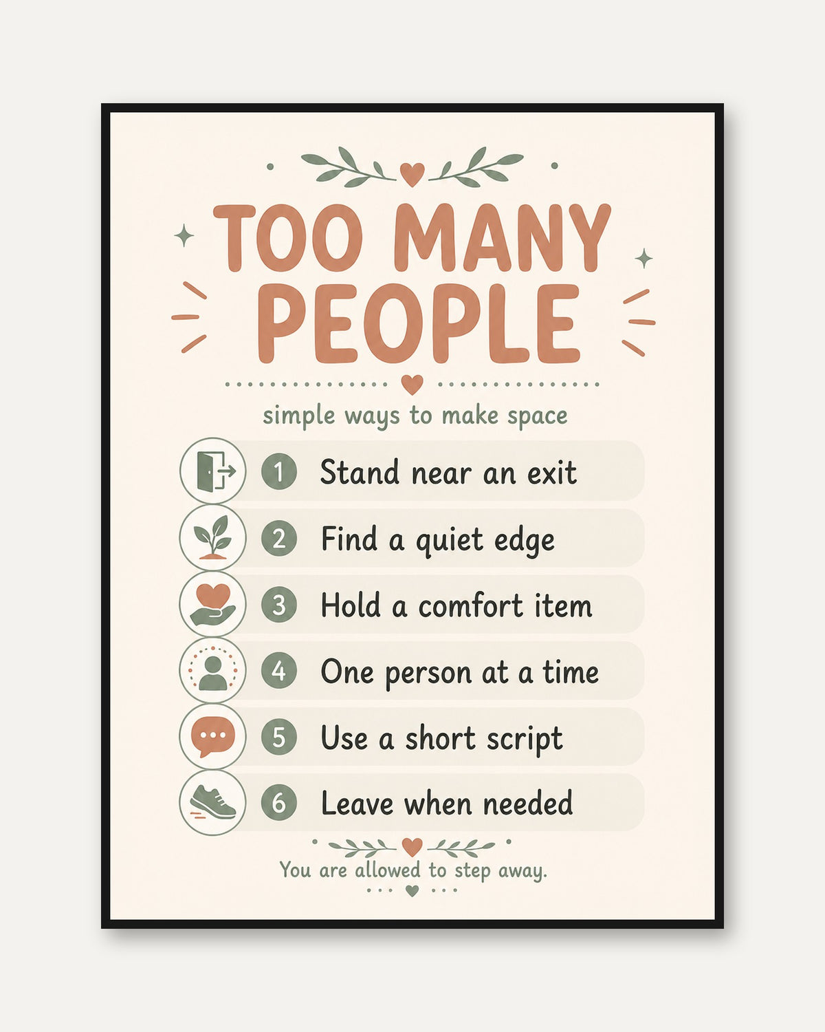 Anxiety Support Print: Mindfulness & Calm Icons (Therapy Decor) - framed