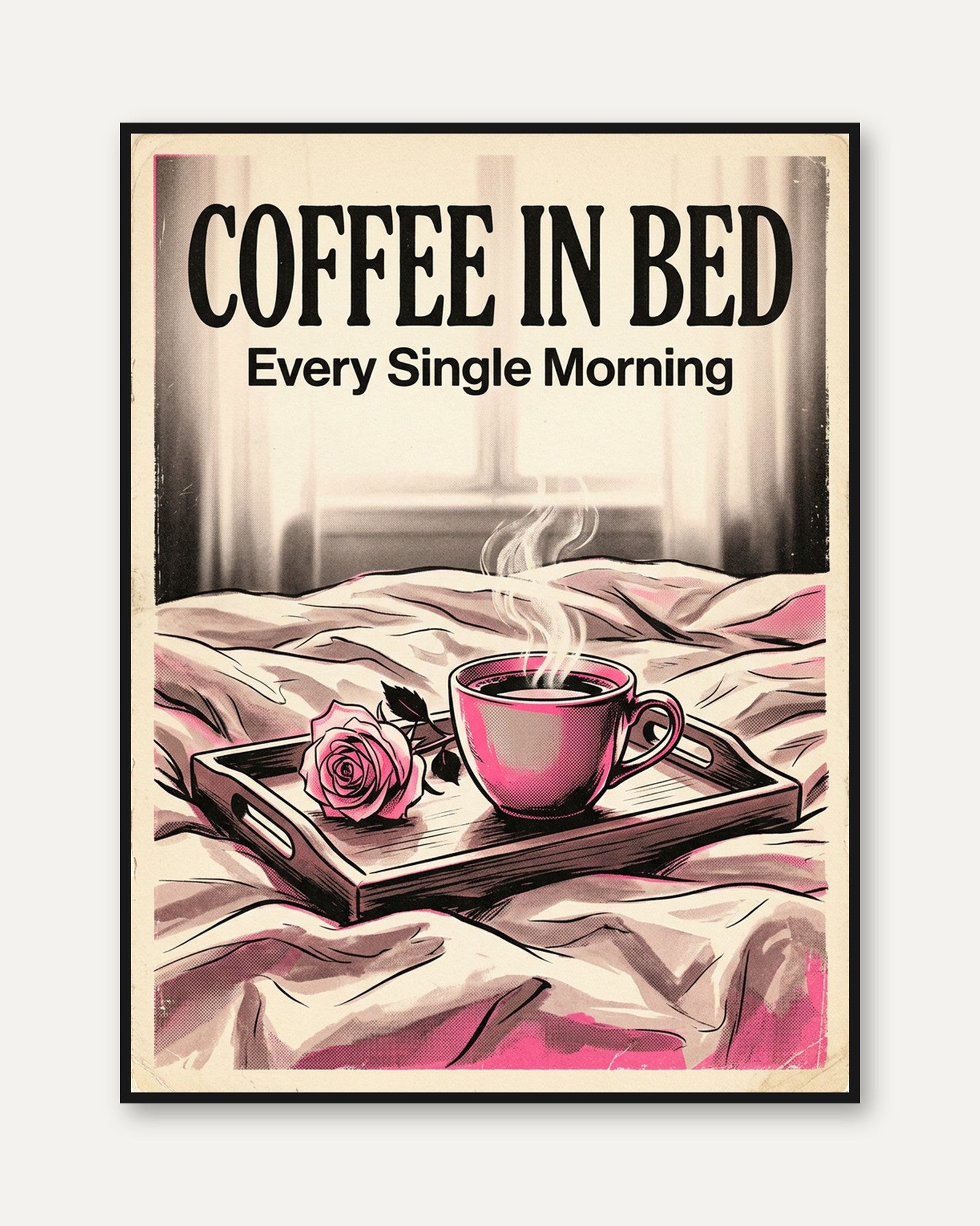 Coffee in Bed Print — Vintage-Style Morning Coffee Illustration - framed