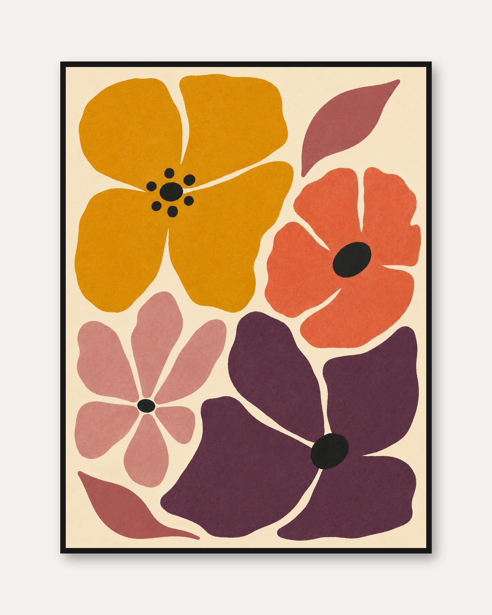 Retro Floral Wall Art – Mid Century Flower Print - framed