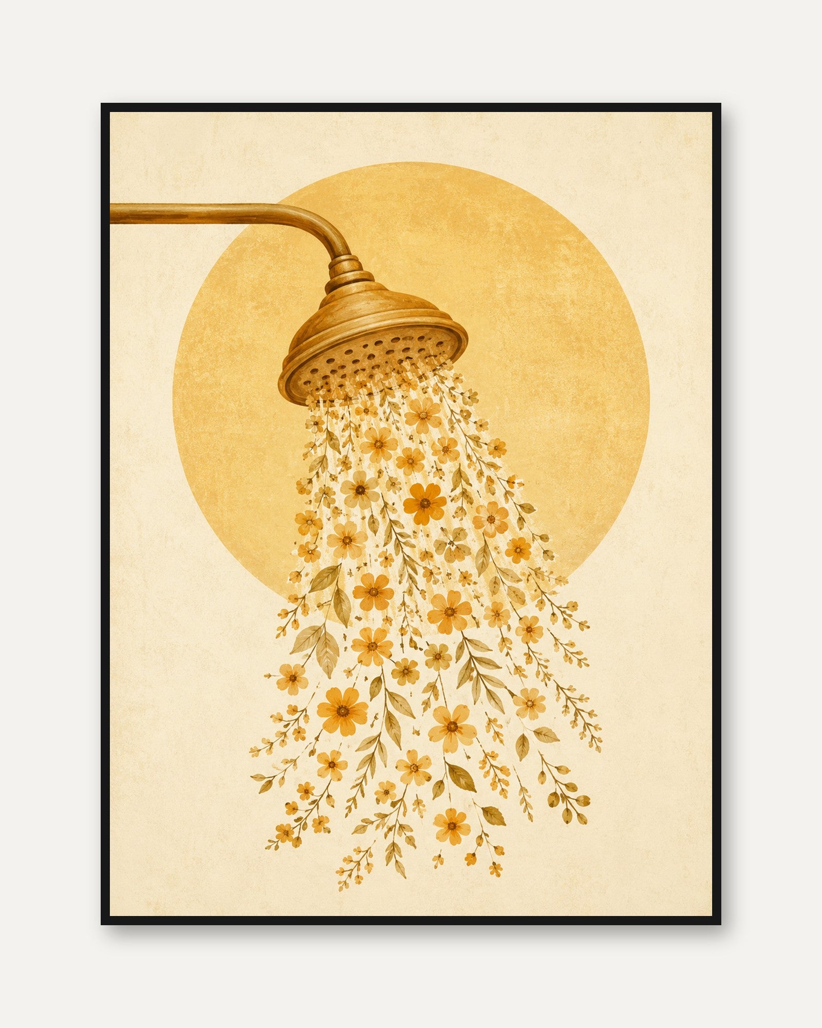 Bathroom Floral Shower Art – Yellow Flower Print - framed