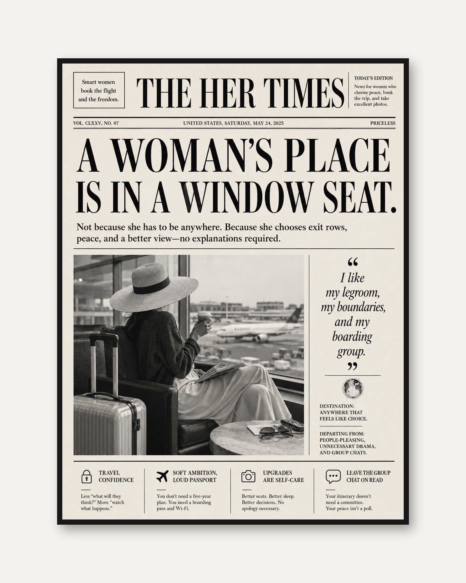 Newspaper Wall Art Print: Vintage Travel - framed